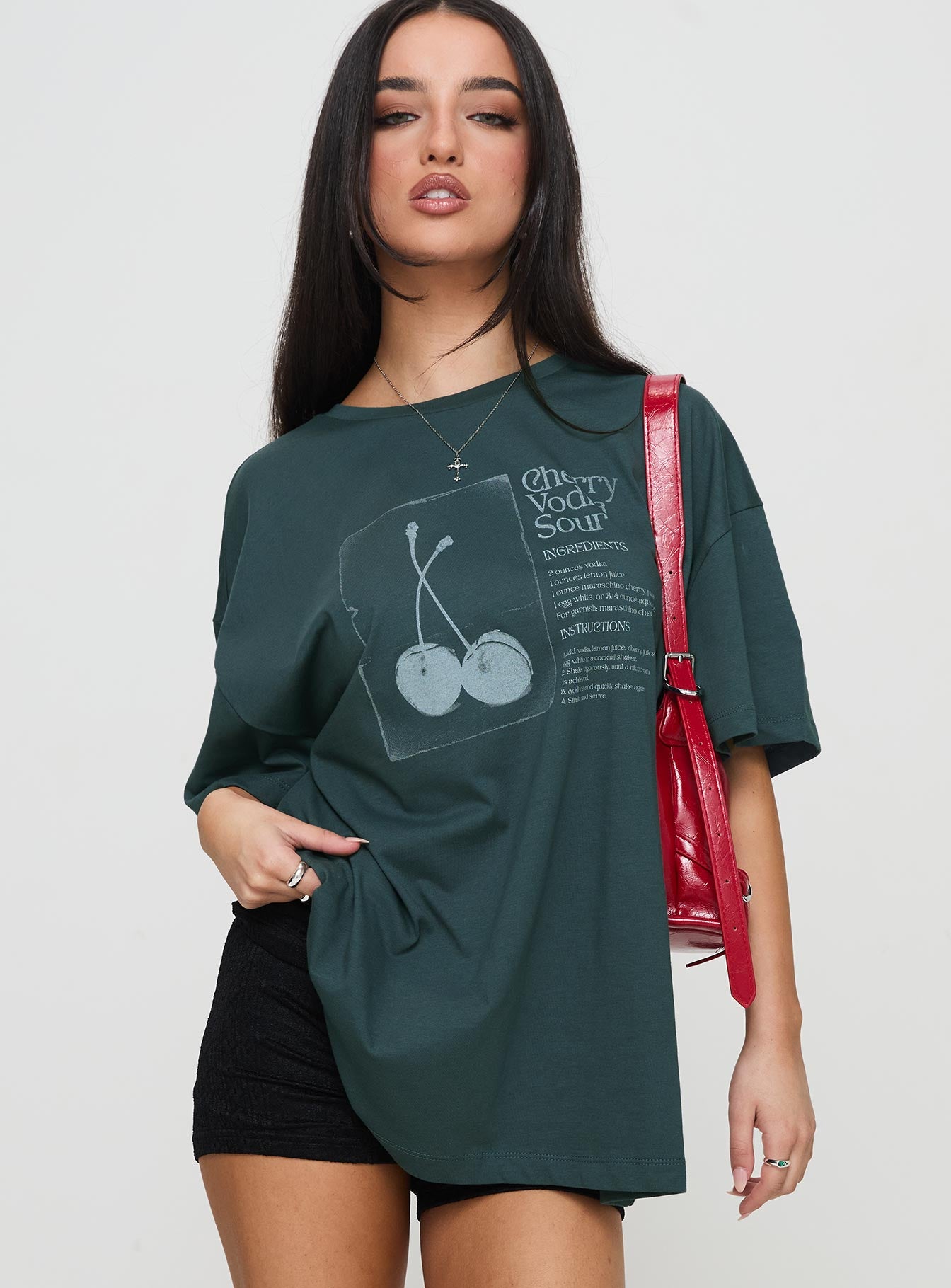 Sour Cherry Oversized Tee Moss Green、mySite、solidvoid
