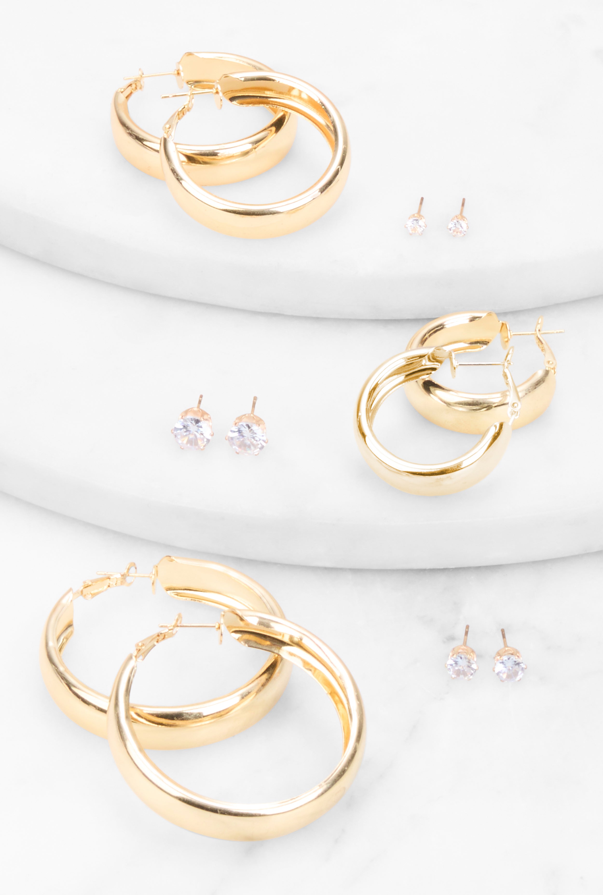 Cubic Zirconia Assorted Stud and Hoop Earrings Set、mySite、camillekostekn