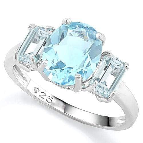 Baby Blue Oval Topaz Flanked by Octagon Topaz 3 Stone Ring、mySite、g9winljtr