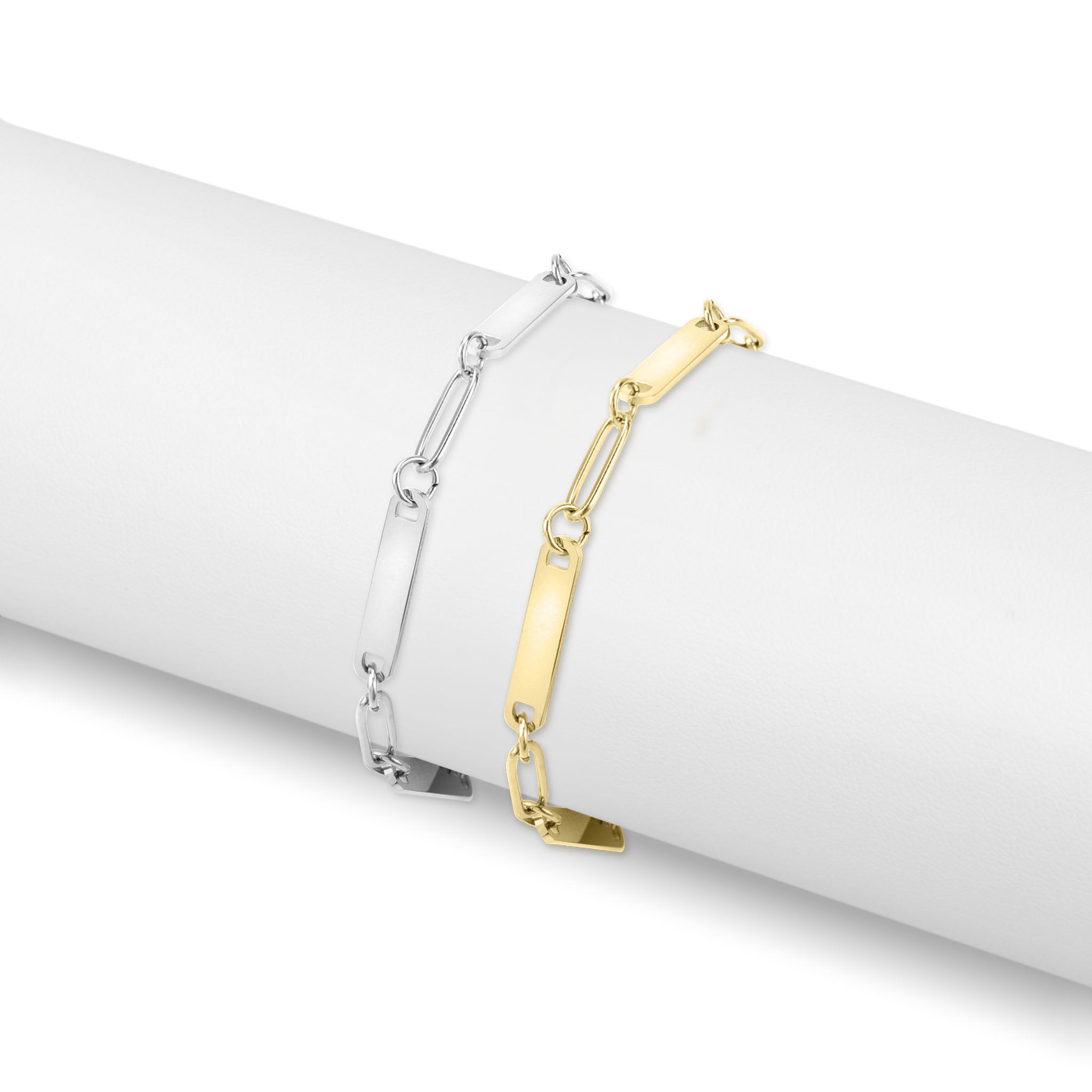 18K Gold PVD Stainless Steel Engravable Paperclip 3 Bar Bracelet / SBB0315、mySite、dreamappss