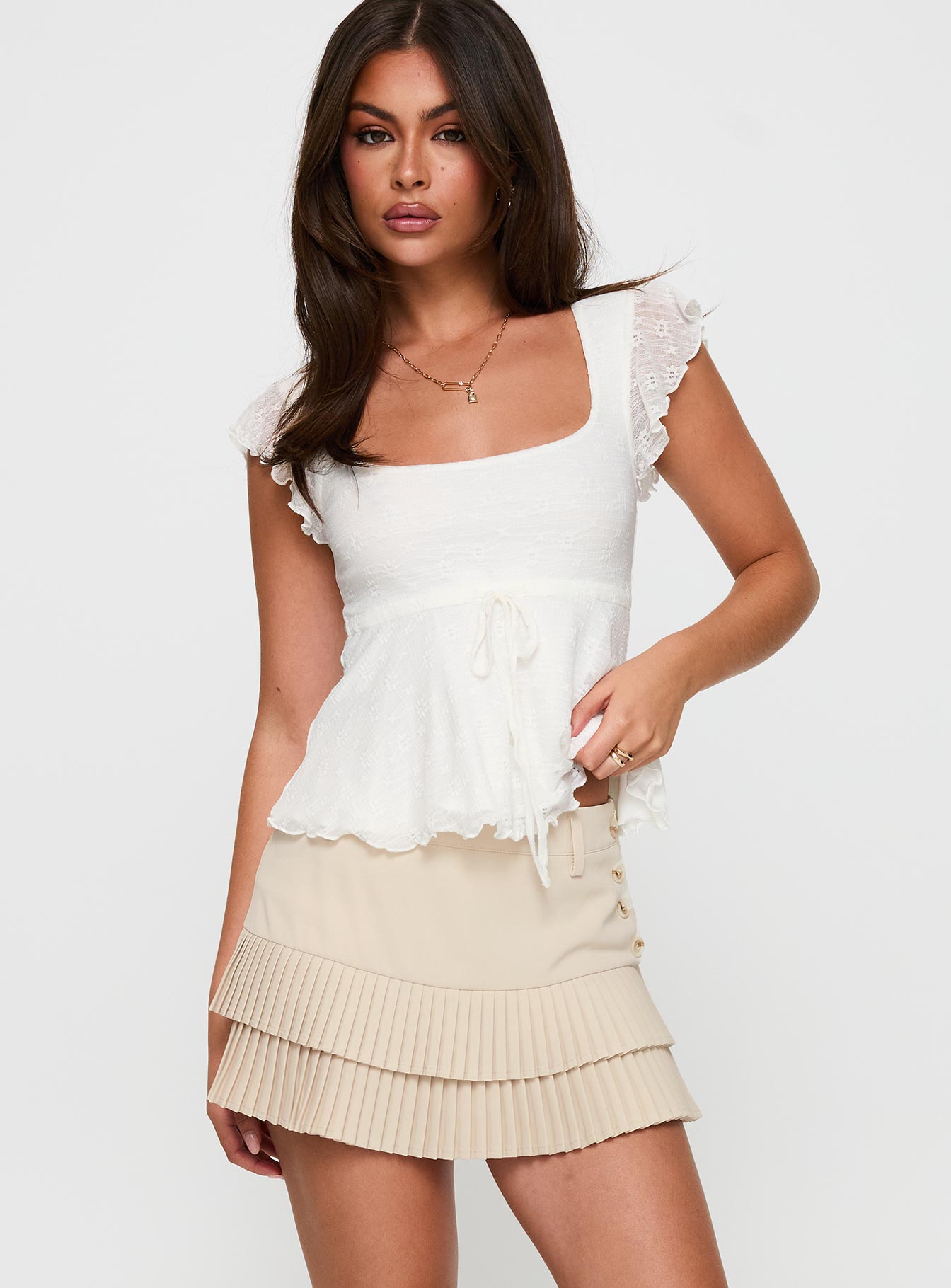 Last Night Ruffle Mini Skirt Beige、mySite、solidvoid