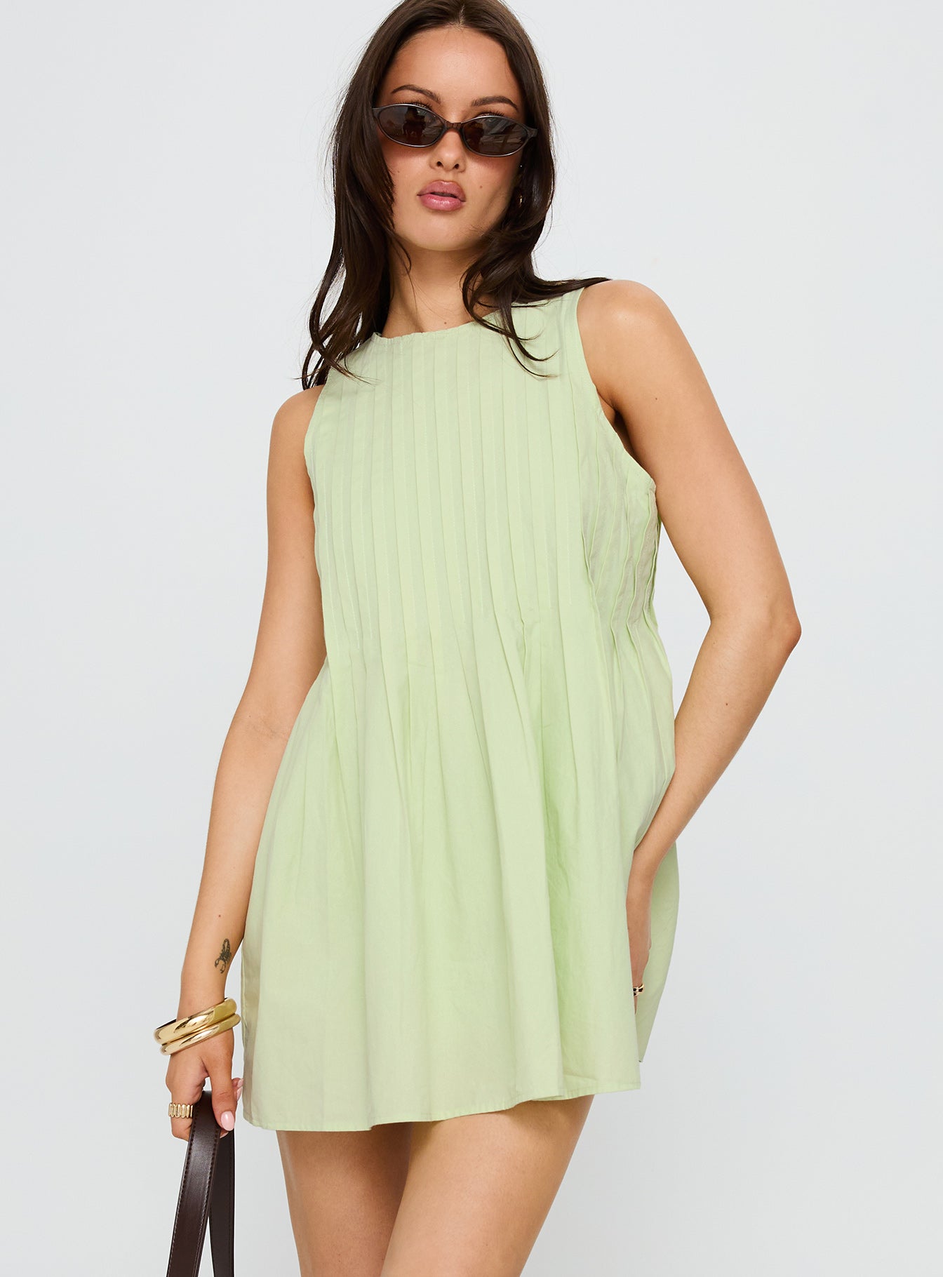 Dreamboat Pleated Mini Dress Matcha、mySite、solidvoid
