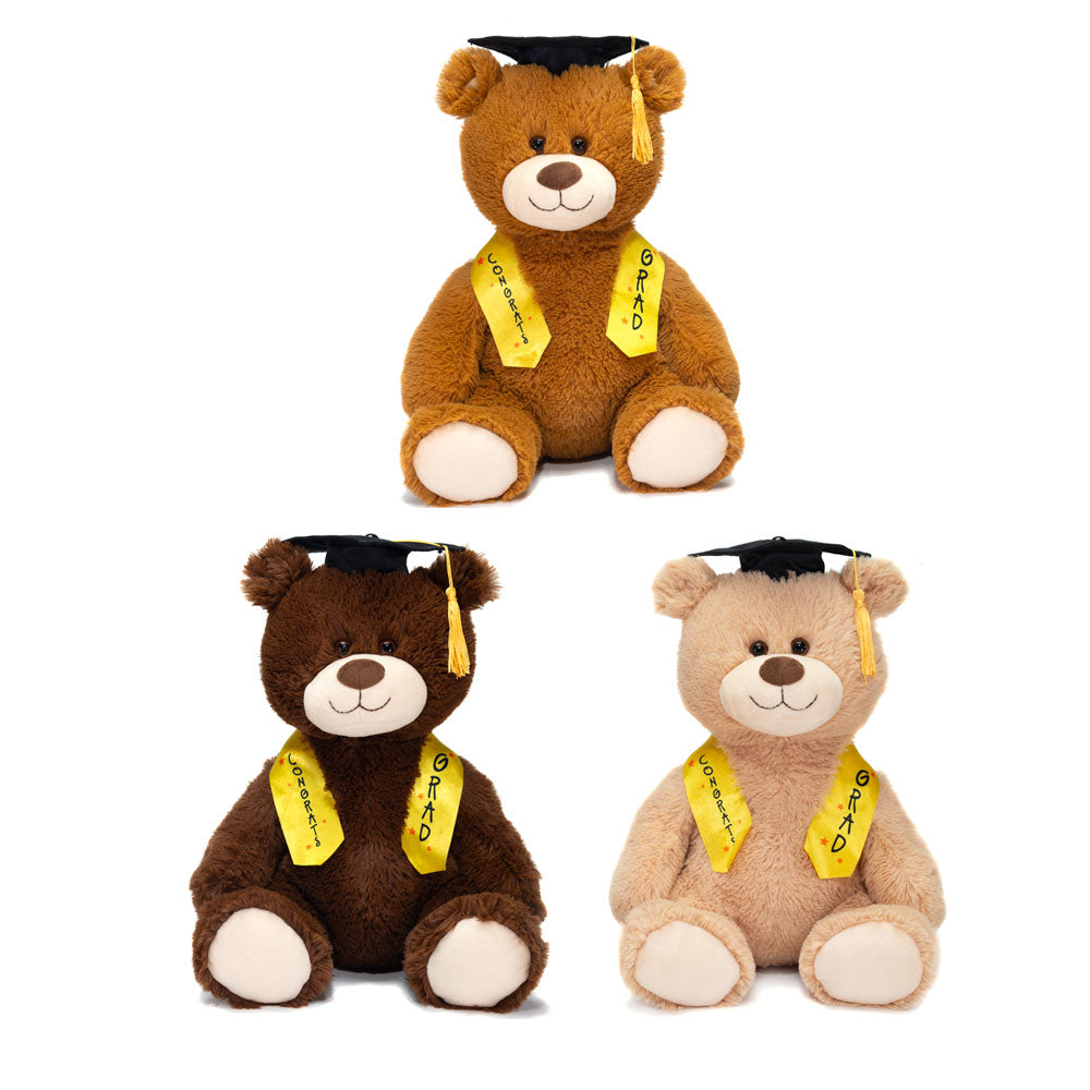 14IN 3 ASST. SITTING GRAD BEARS WITH SASH - BEIGE, BROWN OR TAN、mySite、g9winljtr