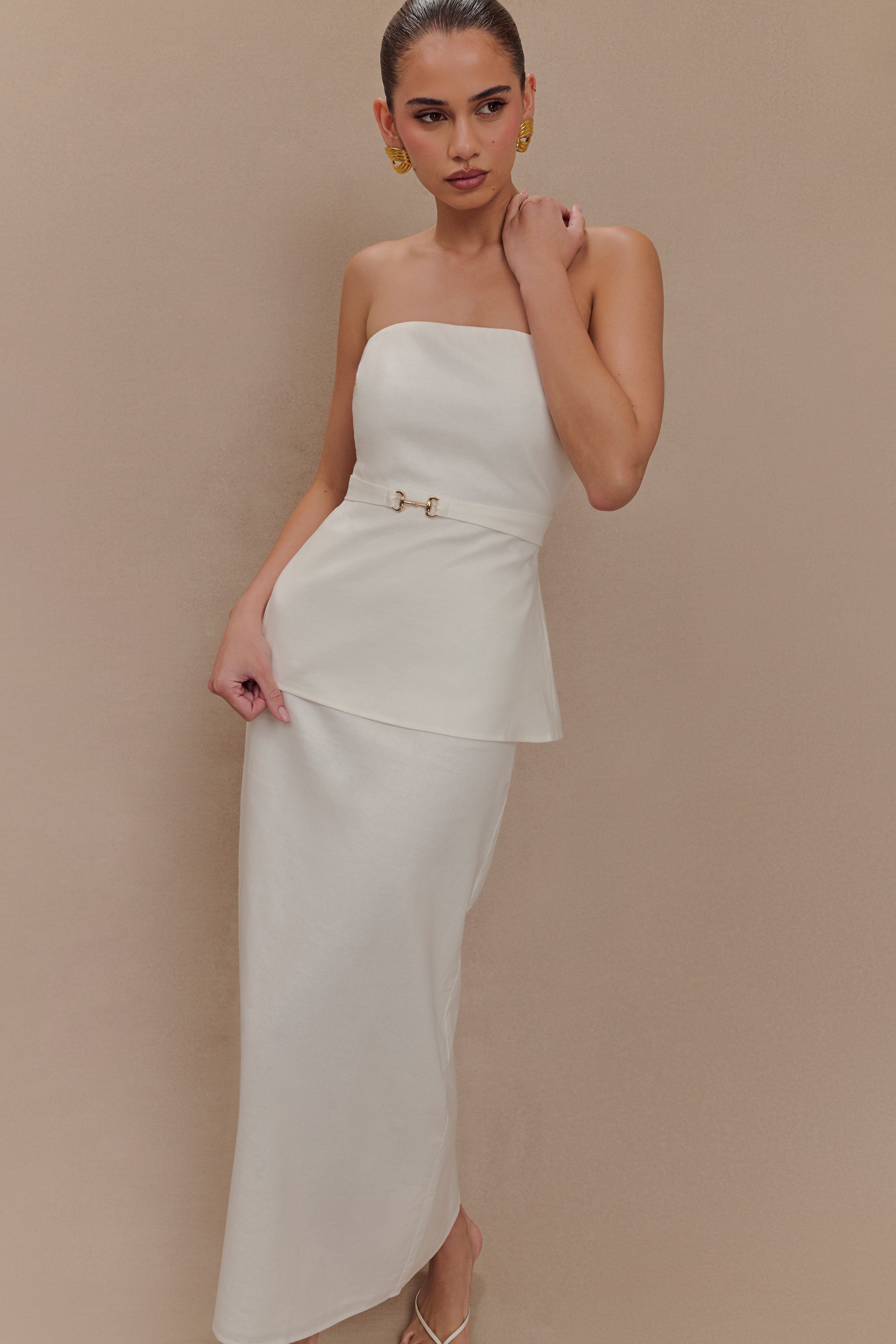 Dora Strapless Linen Top - Ivory、mySite、solidvoid