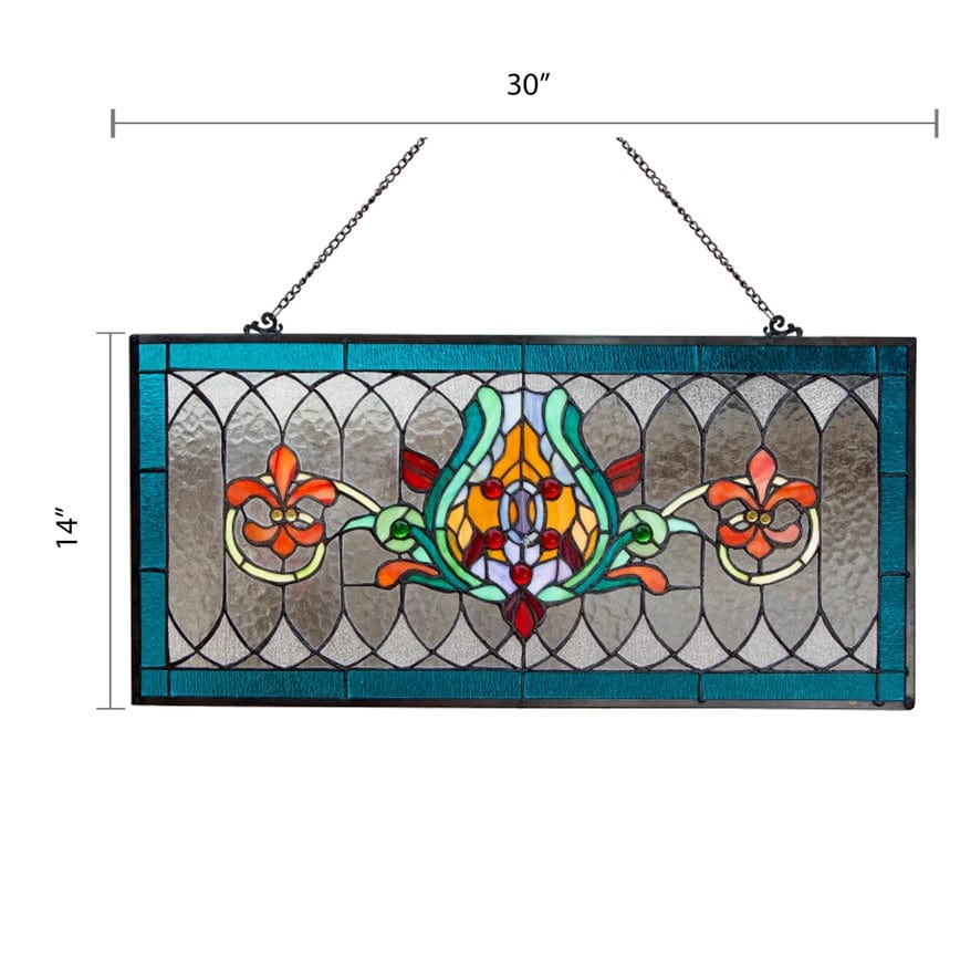 Oakley Blue or Amber Tiffany Style Stained Glass Pub Window Panel 30L、mySite、g9winljtr