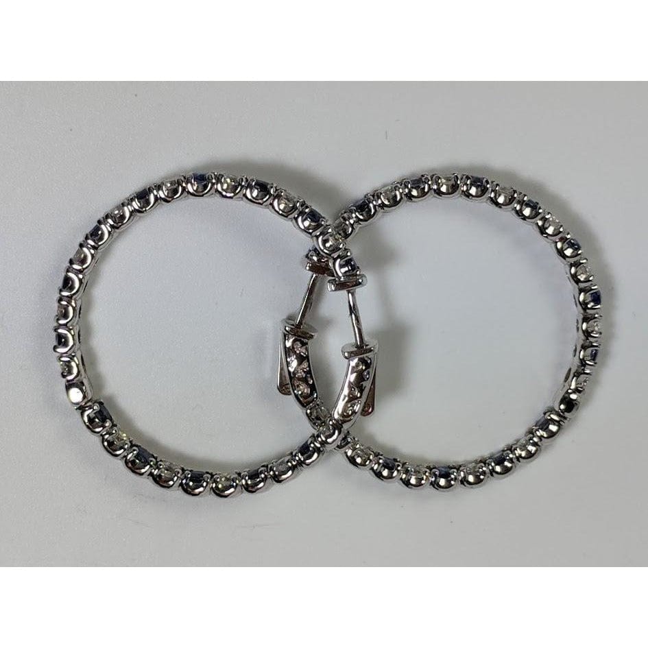 Diamond and Blue Sapphire Hoop Earrings in 14K White Gold, Made in the USA、mySite、g9winljtr