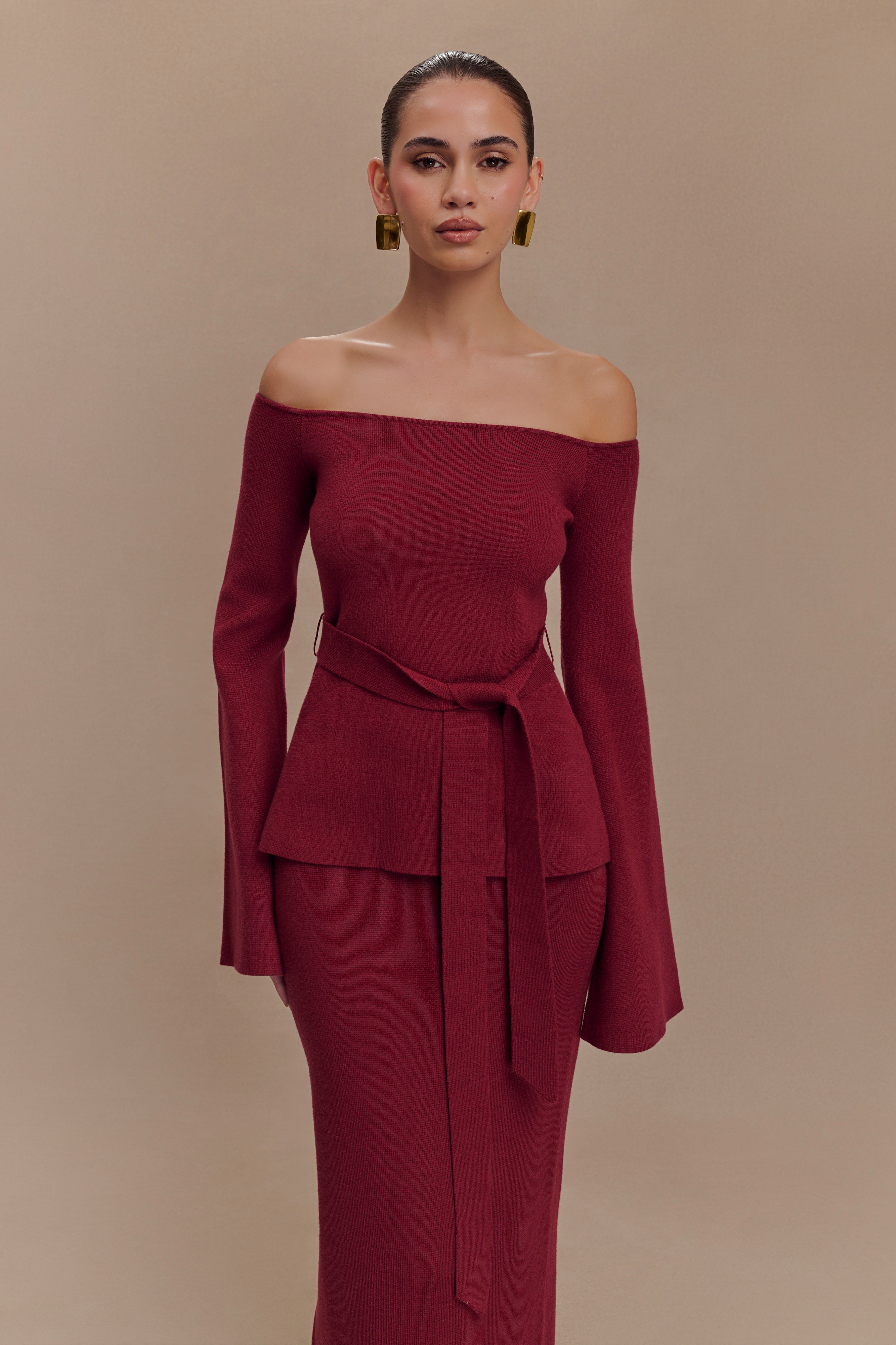 Kyle Off Shoulder Knit Top - Cherry Red、mySite、solidvoid