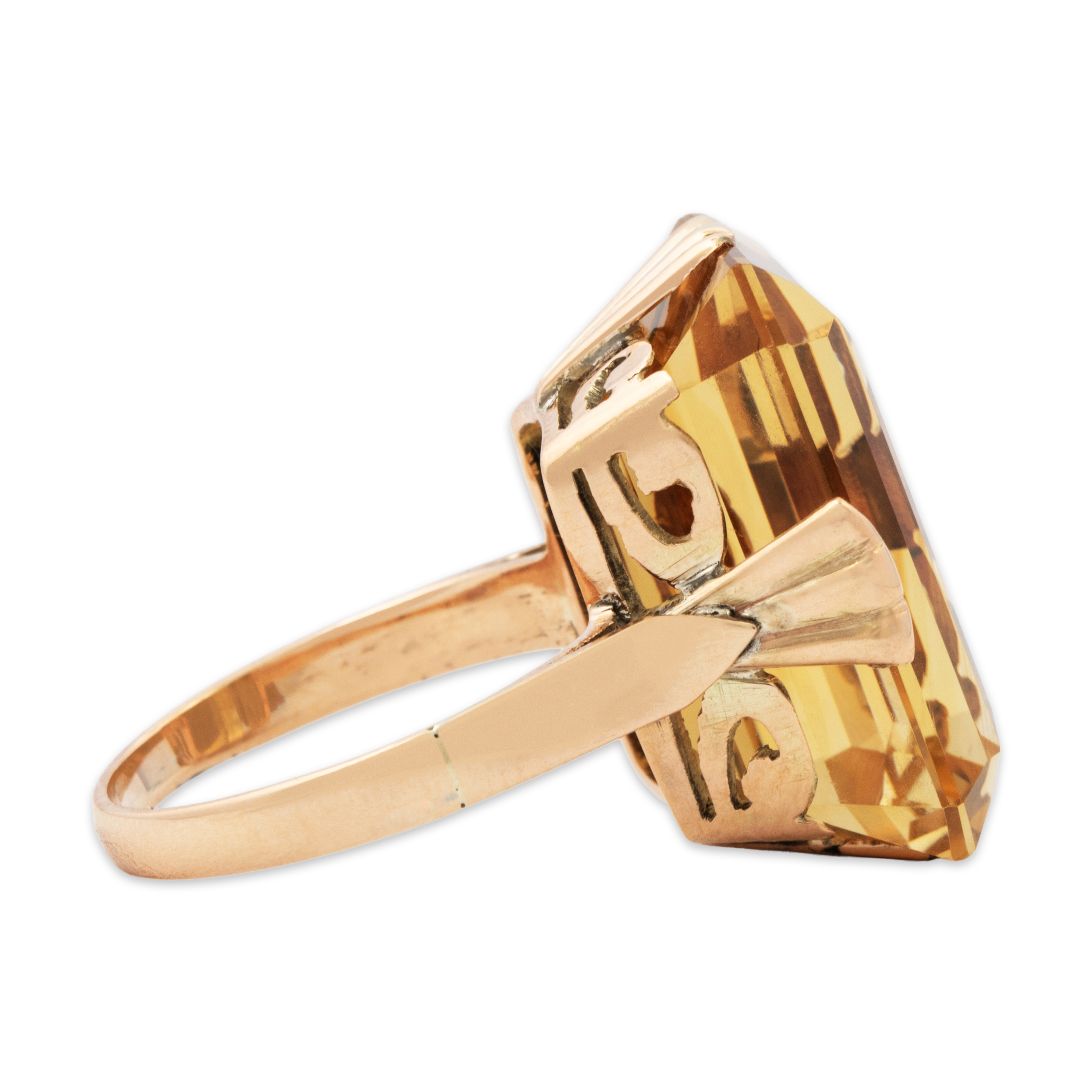 Vintage Large 10k Rose Gold 18ct Citrine Incredible Emerald-Cut Cocktail Ring、mySite、hinf8tx79