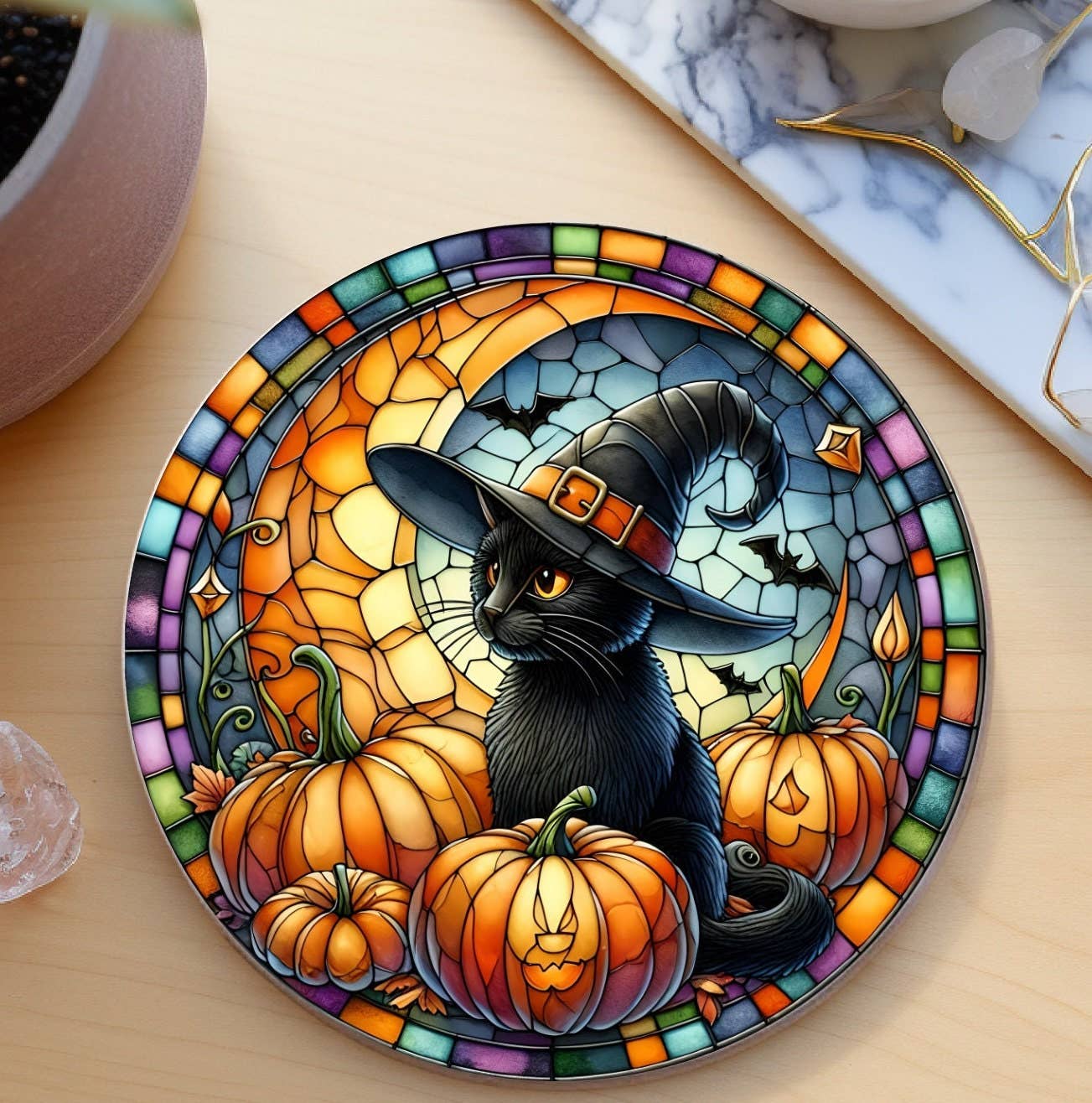 Black Cat Glass Coaster、mySite、g9winljtr