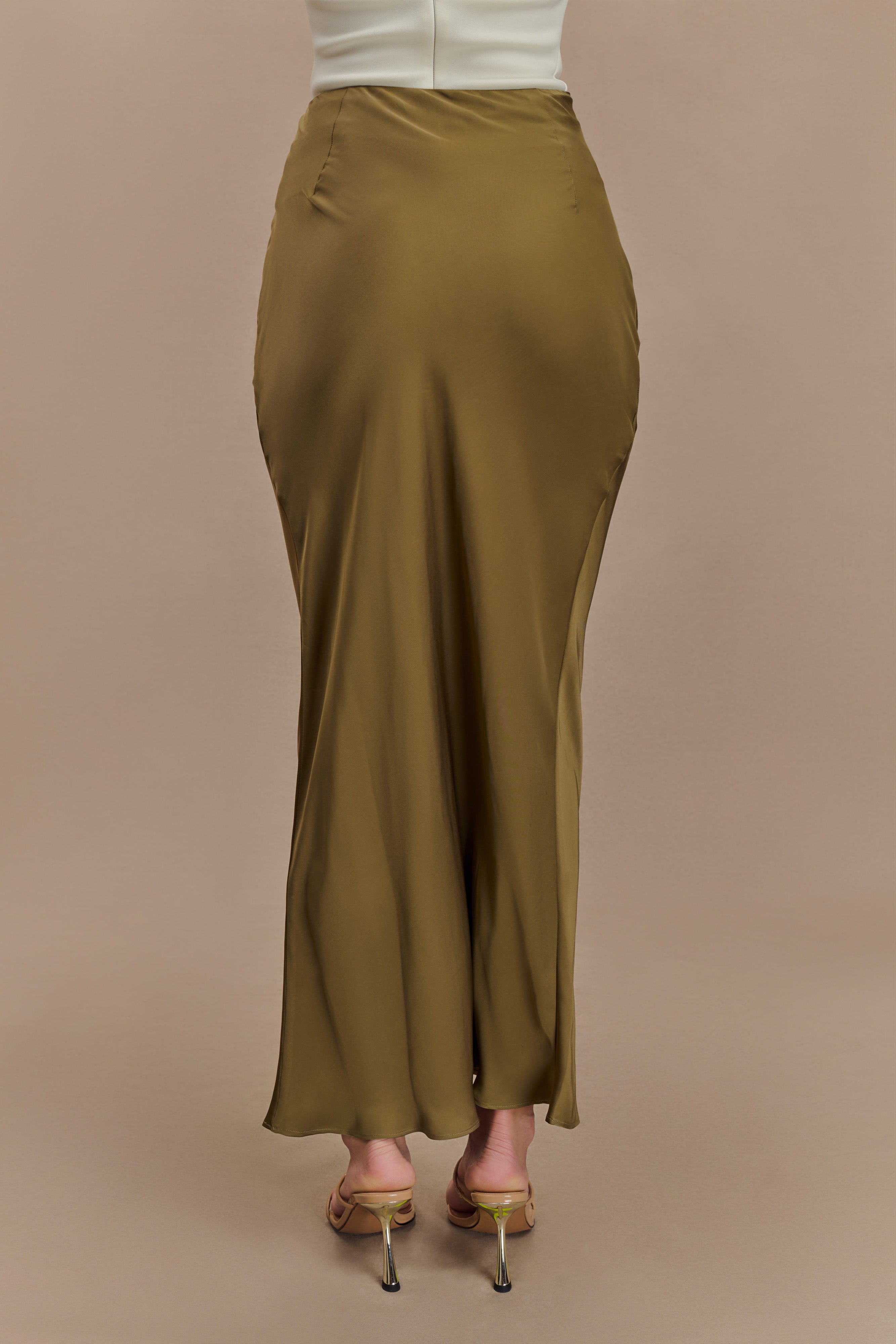 Nicola Satin Asymmetric Maxi Skirt - Basil、mySite、solidvoid