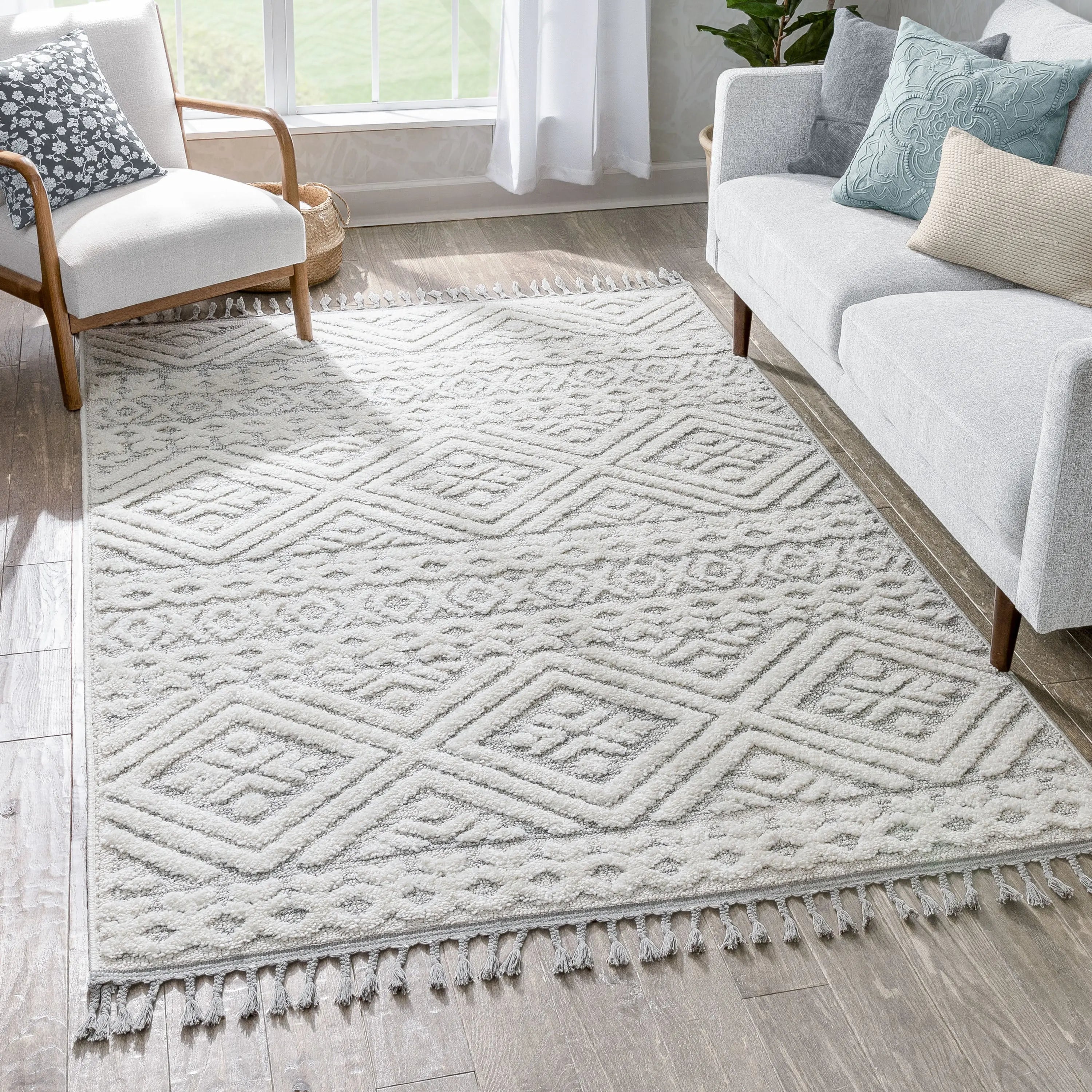 Eliana Tribal Geometric Chevron pattern Cream High-Low Textured Rug、mySite、gigharbornorthrealestate