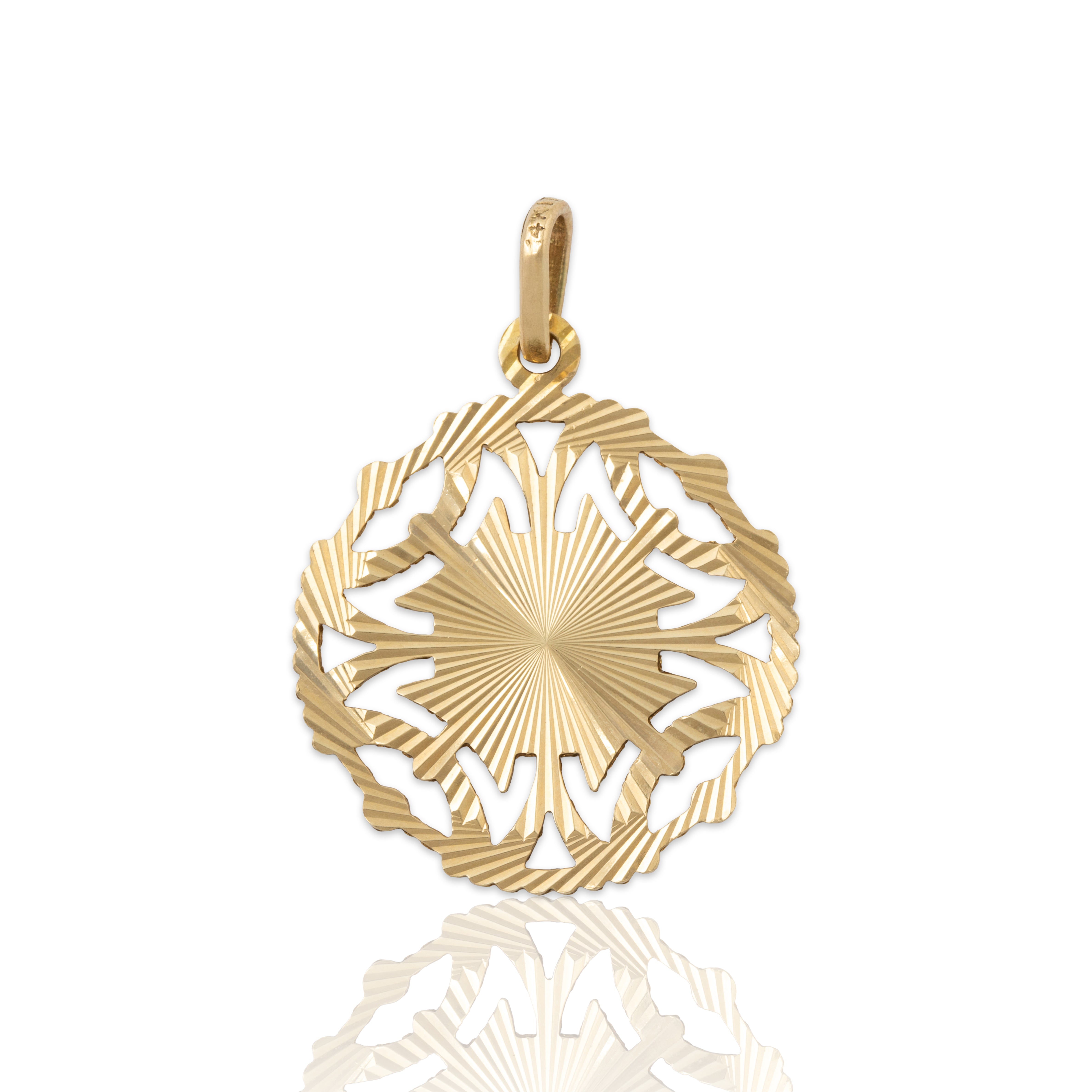 Vintage Lightweight Italian 14k Yellow Gold Ribbed Starburst Pendant、mySite、hinf8tx79