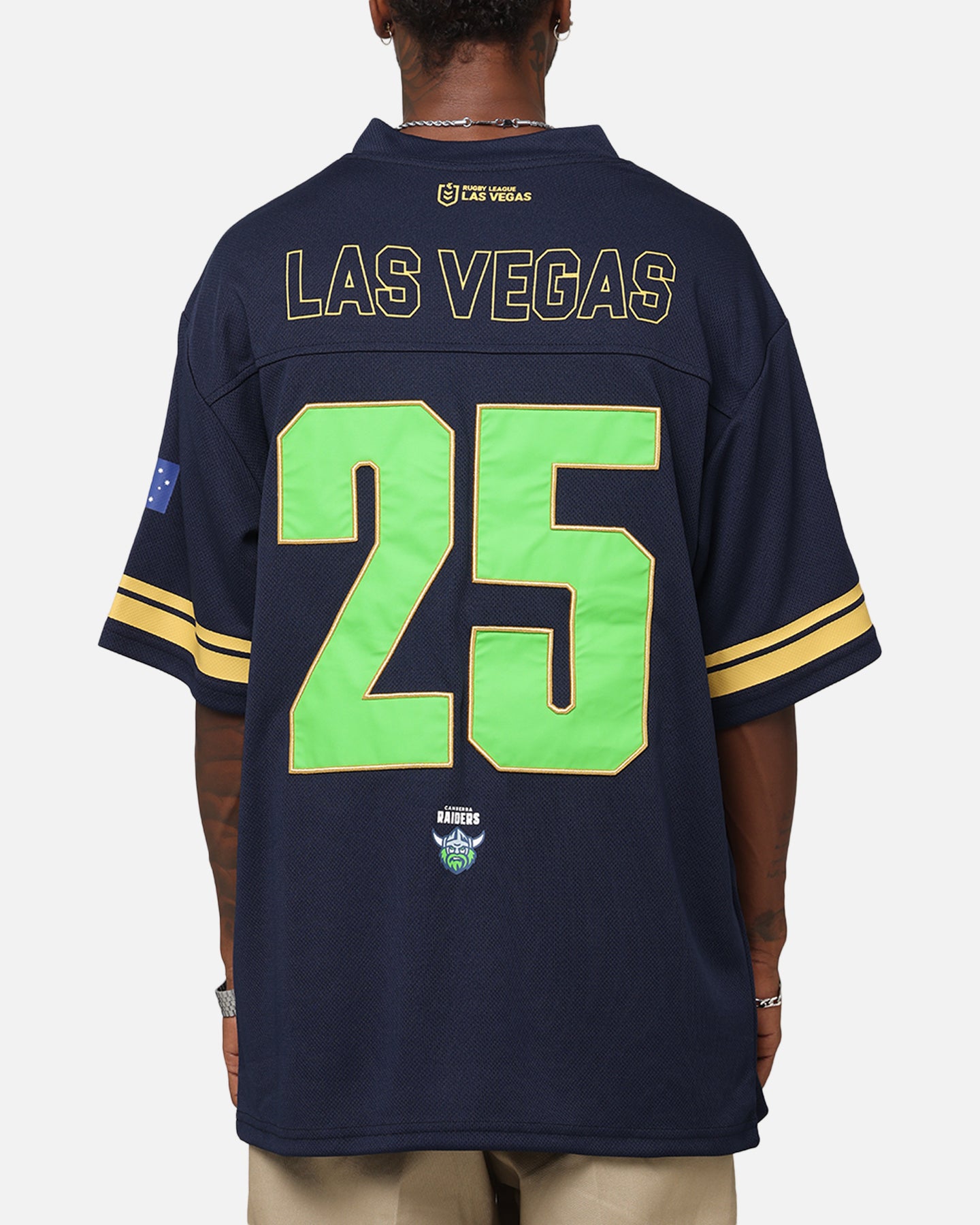 Bleacher Athletic Canberra Raiders NRL 2025 Las Vegas Round Grid Iron T-Shirt Official Team Colour、mySite、zt4zffjzw
