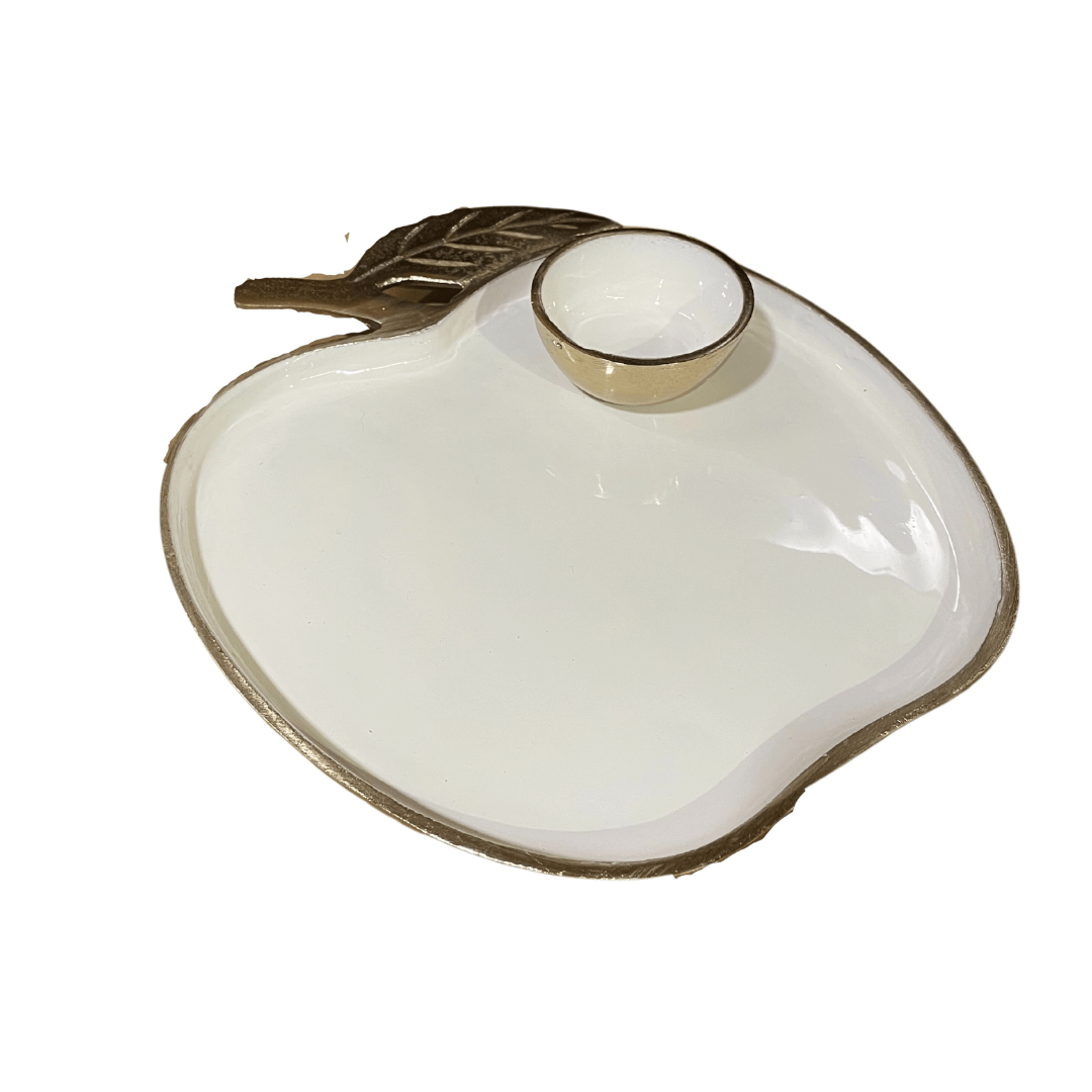 White and Silver Enamel Apple Tray with Honey Dish、mySite、topwebapps