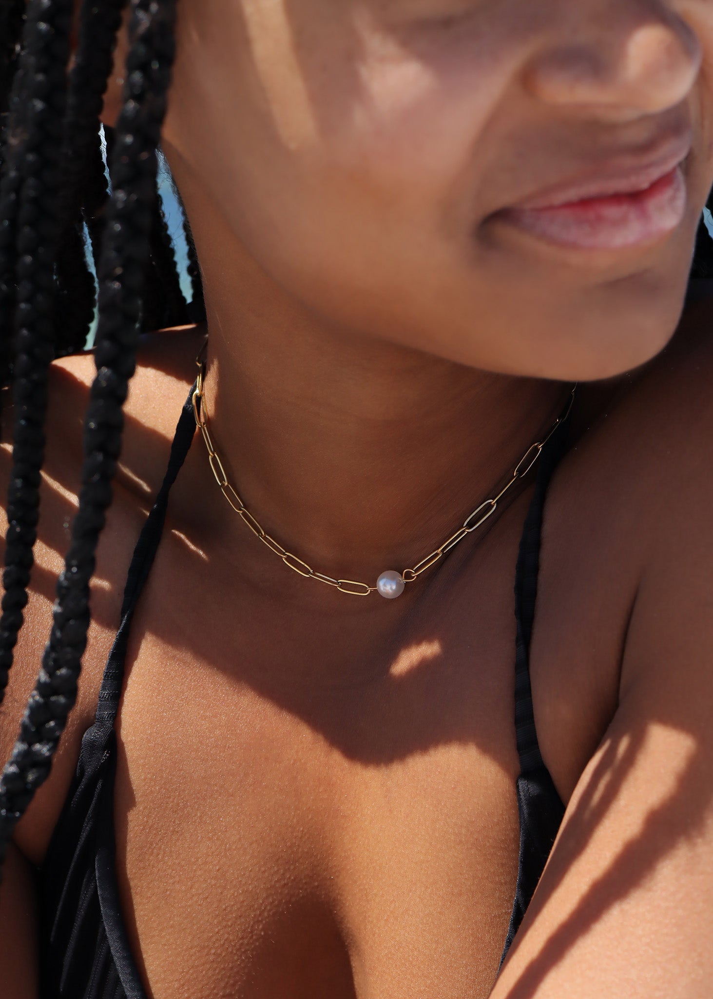 18K Gold PVD Stainless Steel Paperclip Necklace With Pearl / CHN9956、mySite、dreamappss