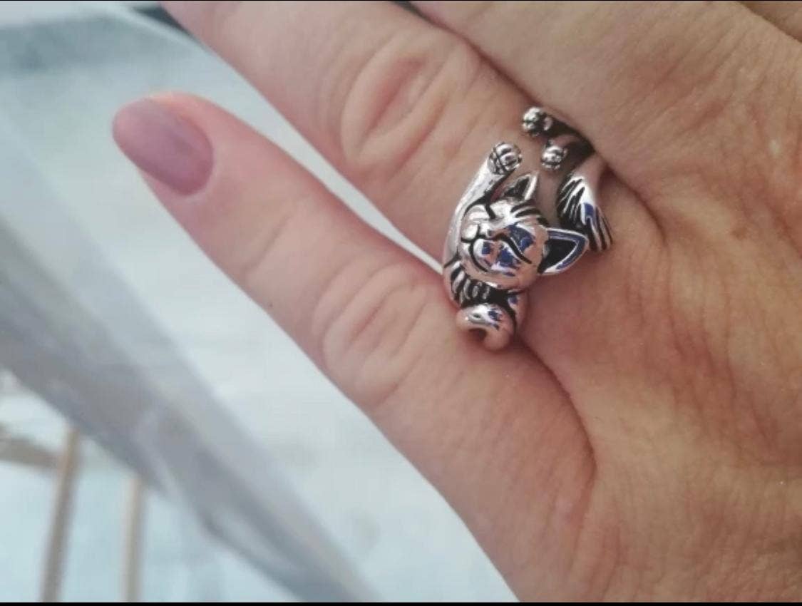 Sleeping Cat Sterling Silver Ring-Adorable for Cat Lovers!、mySite、g9winljtr