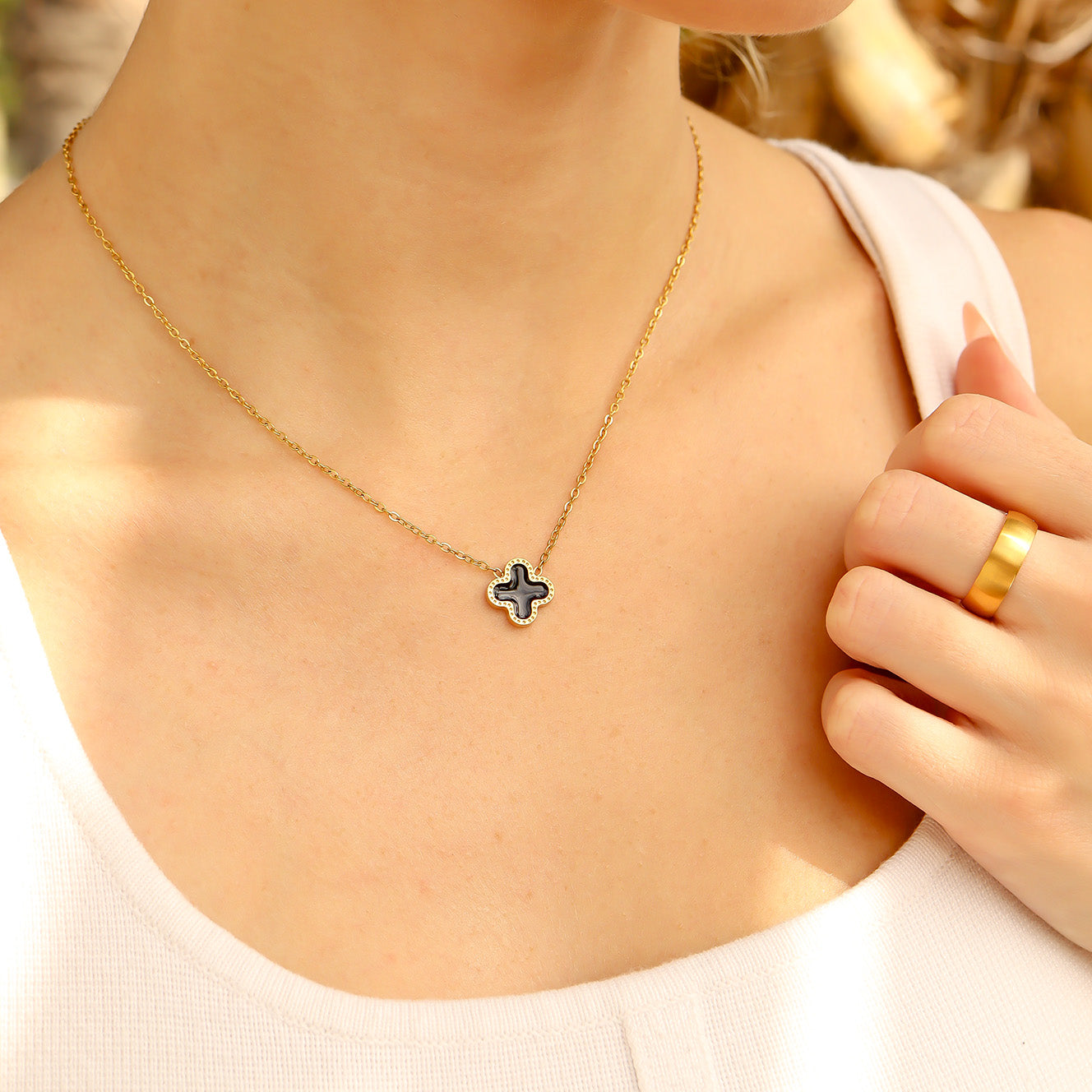 18K Gold PVD Stainless Steel Lucky Clover Charm Necklace / CHN0046、mySite、dreamappss