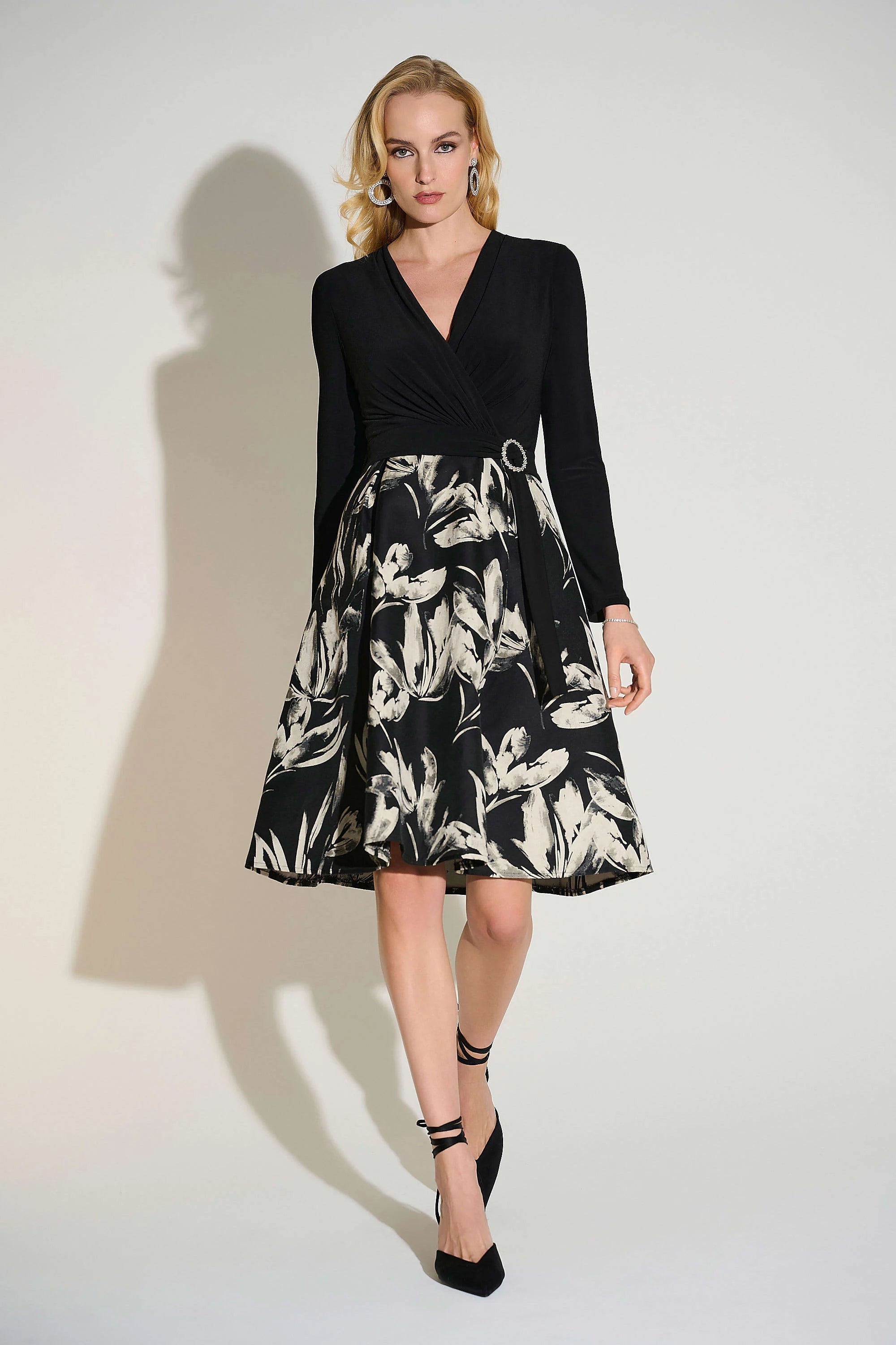 Joseph Ribkoff Silky Knit and Jacquard Fit and Flare Dress、mySite、noshort