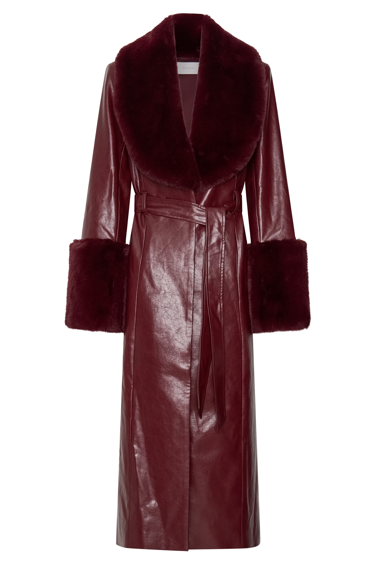Bec Faux Leather Trench Coat With Faux Fur - Cherry Red、mySite、solidvoid