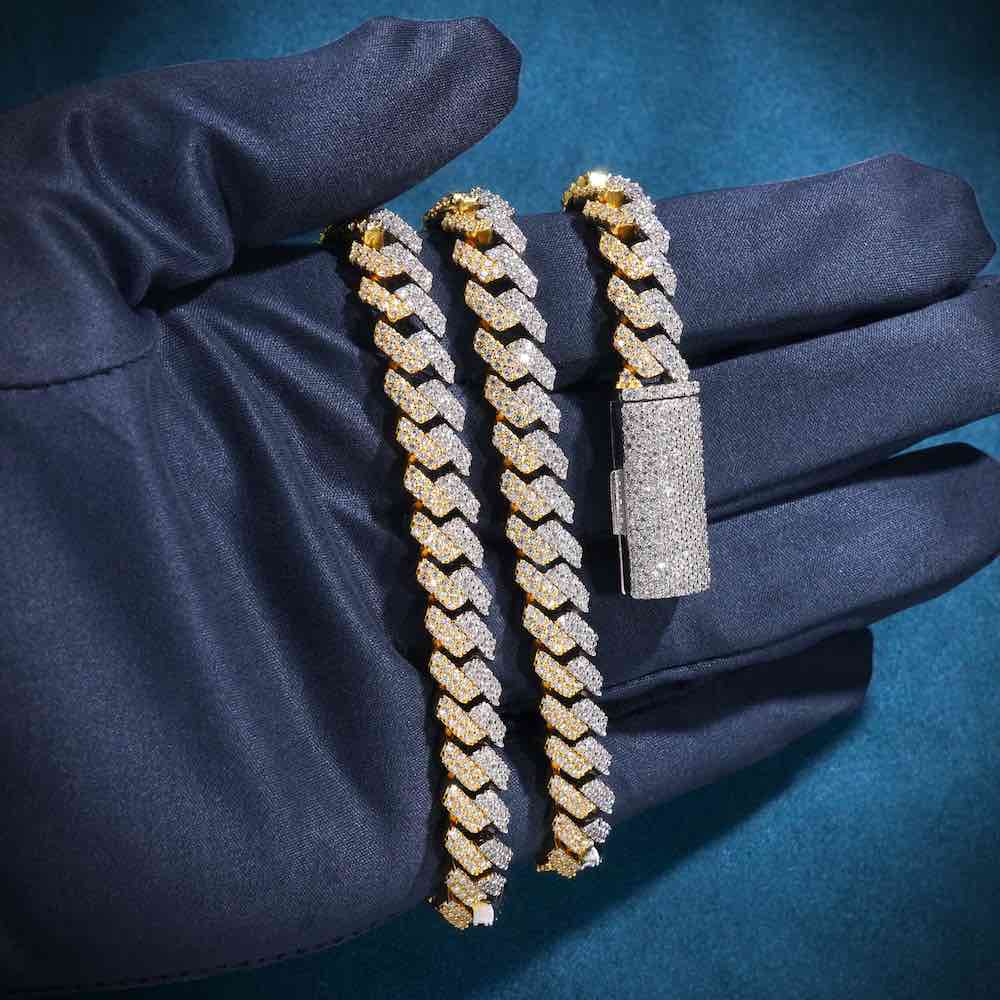 10MM Split Two Tone Moissanite Cuban Link Chain 14K Gold、mySite、hinf8tx79