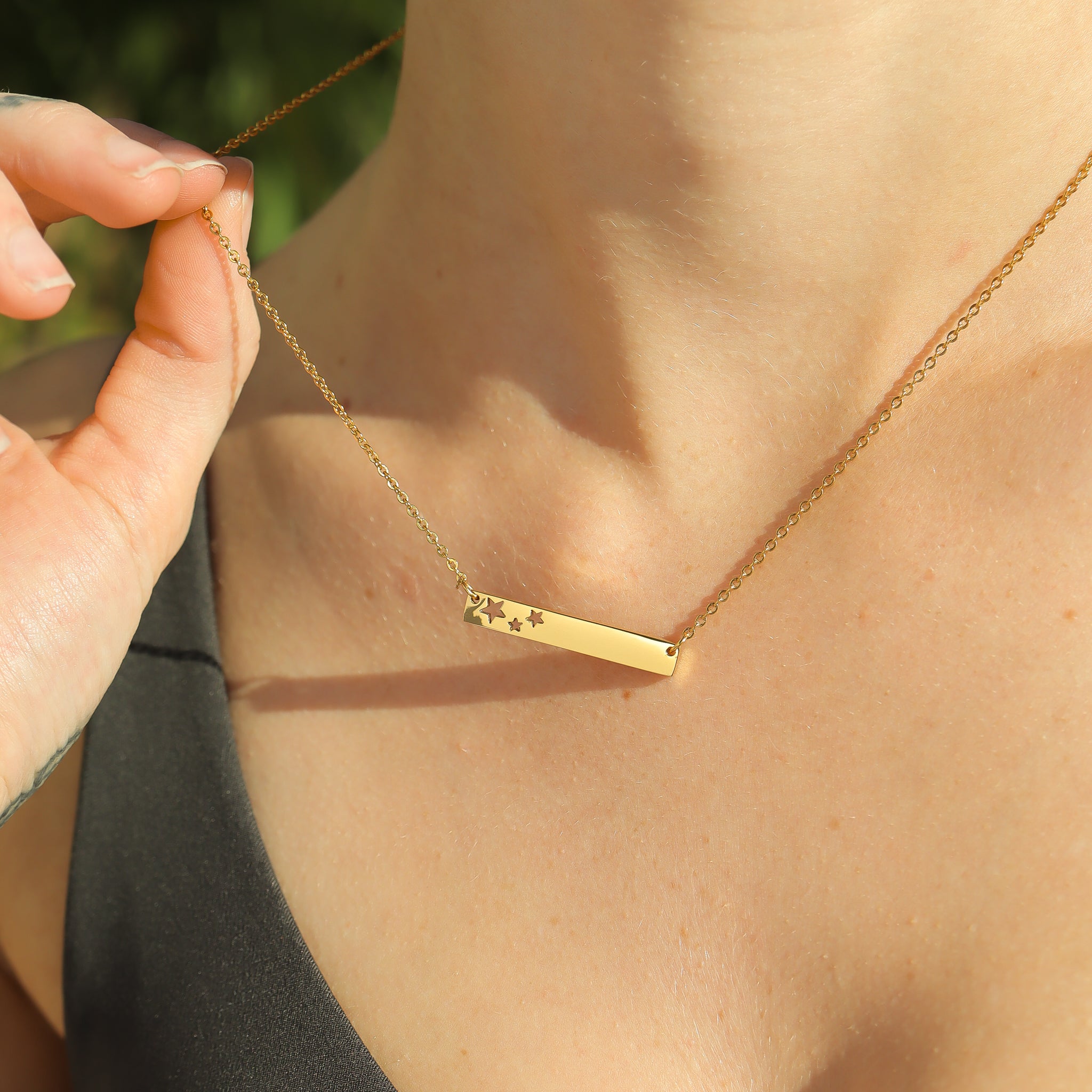 18K Gold PVD Stainless Steel Stars Cutout Horizontal Blank Bar Necklace / SBB0151、mySite、dreamappss