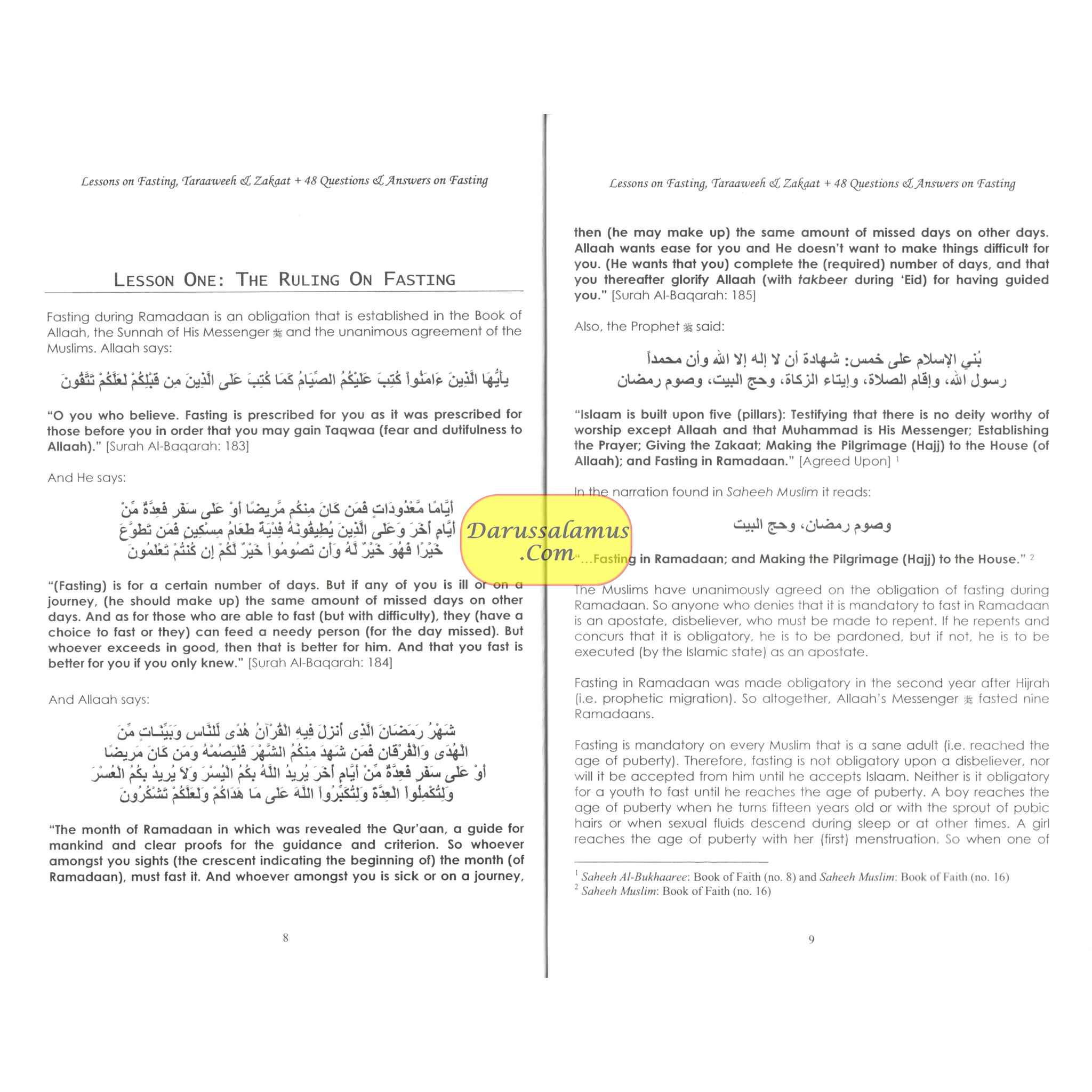Lessons on Fasting, Taraaweeh & Zakaat With Forty Eight Questions & Answers on Fasting By Imaam Muhammad bin Saalih Al- Uthaimeen、mySite、topwebapps