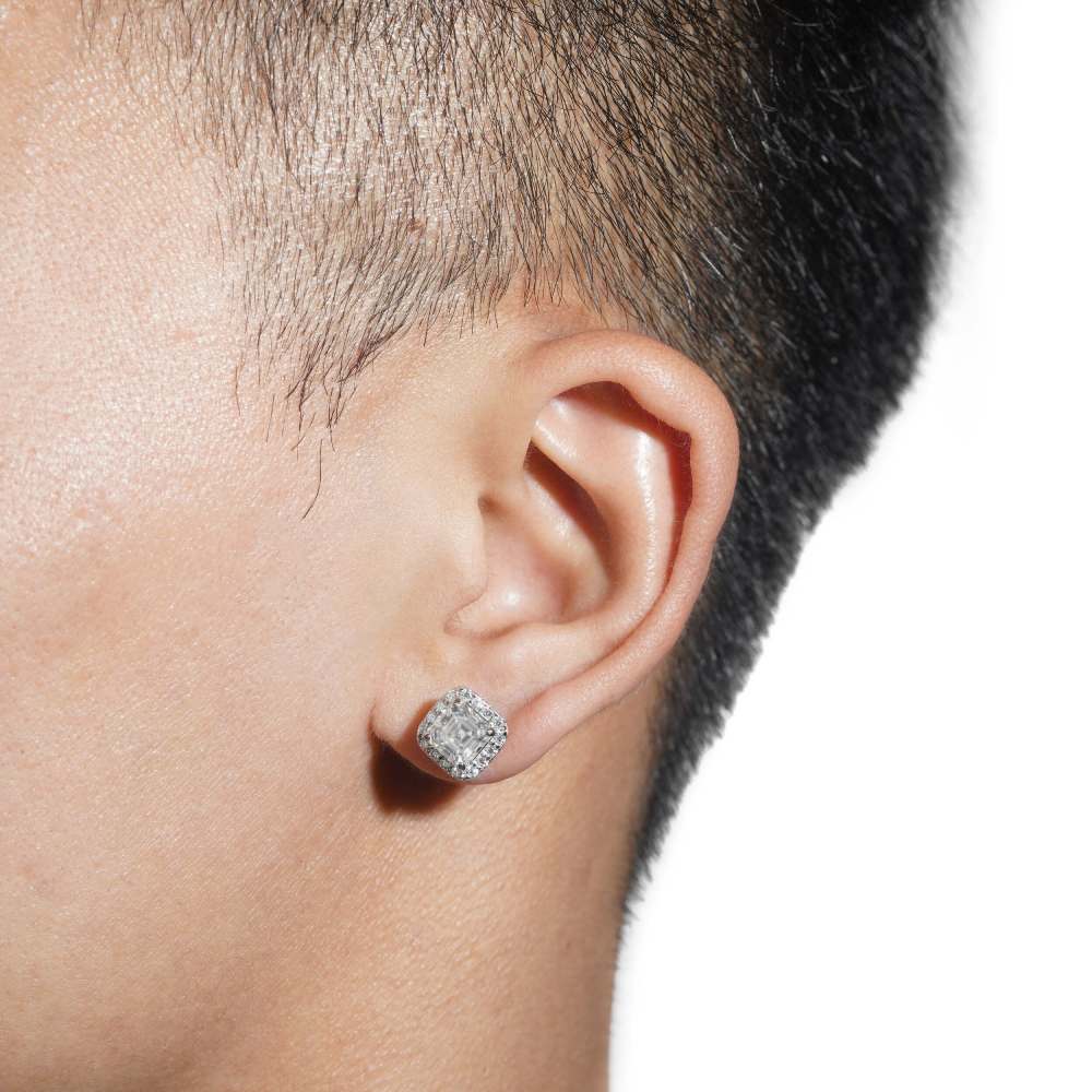 10MM Halo Baguette Moissanite Earrings 14K Gold、mySite、hinf8tx79