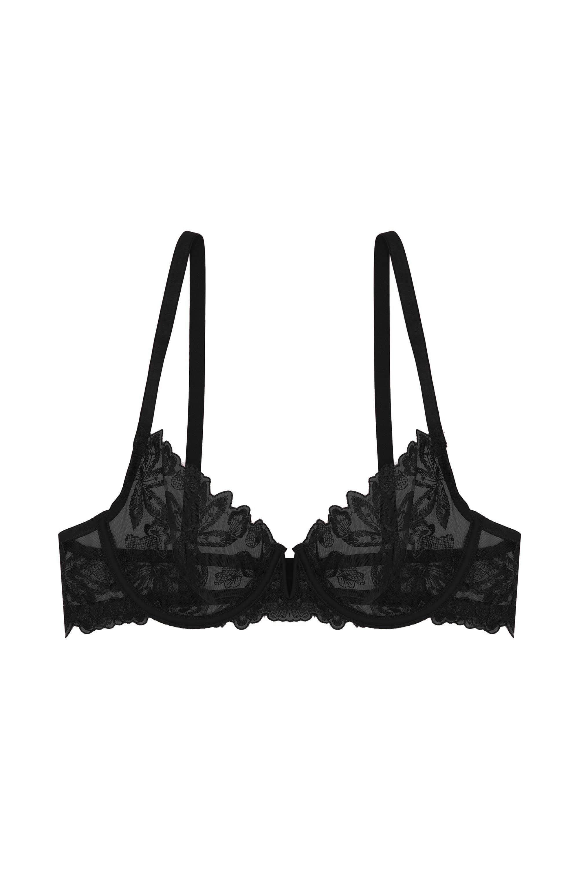 Eva Black Graphic Embroidery Balconette Bra、mySite、bengalsvssteelers