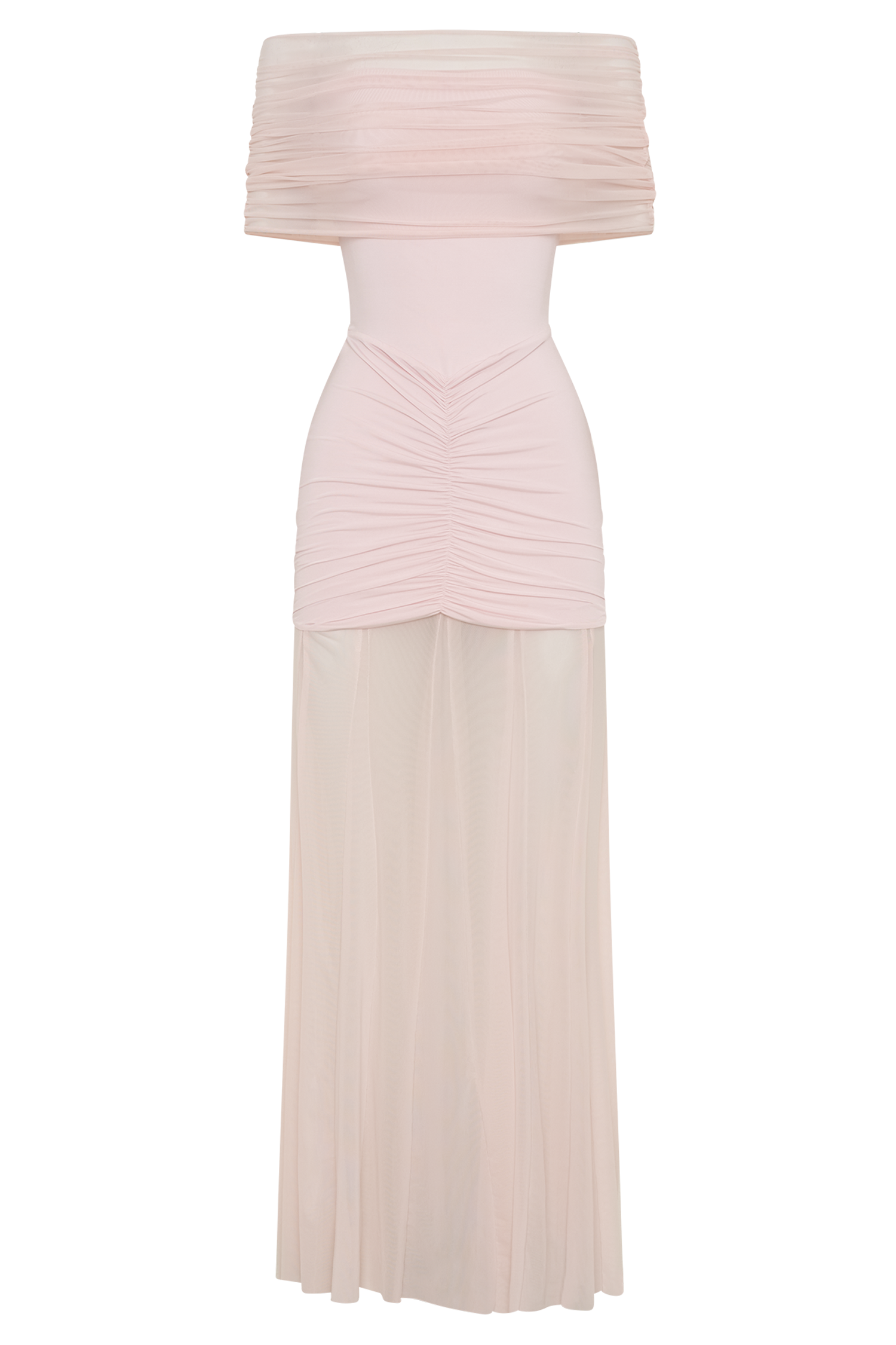 Caspian Slinky And Mesh Off Shoulder Maxi Dress - Pale Pink、mySite、solidvoid