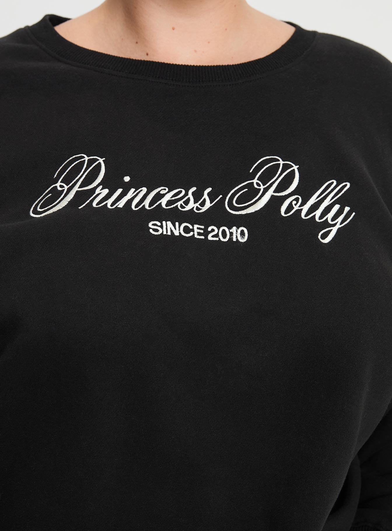 Princess Polly Crew Neck Sweatshirt Cursive Text Black Sand Curve、mySite、solidvoid