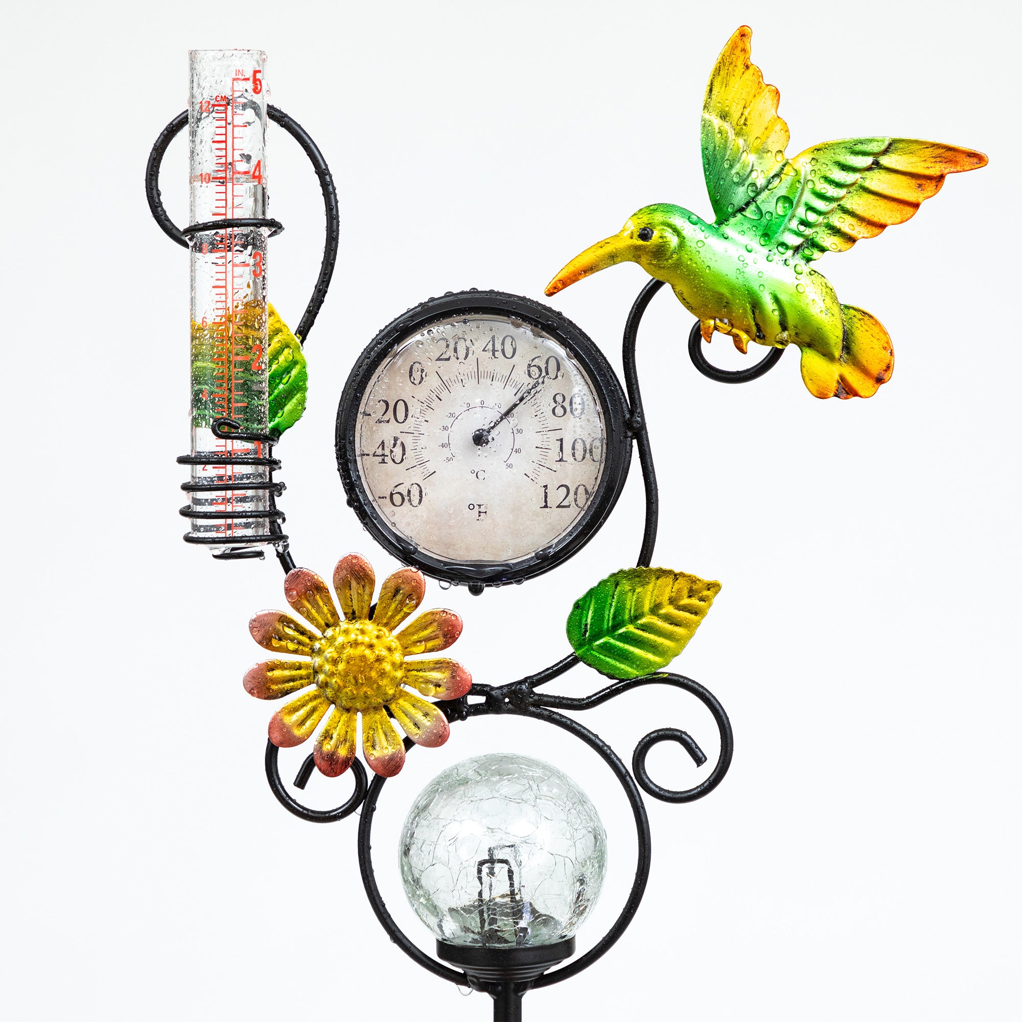 Harmony Rain Gauge Solar Thermometer Garden Stake、mySite、camillekostekn