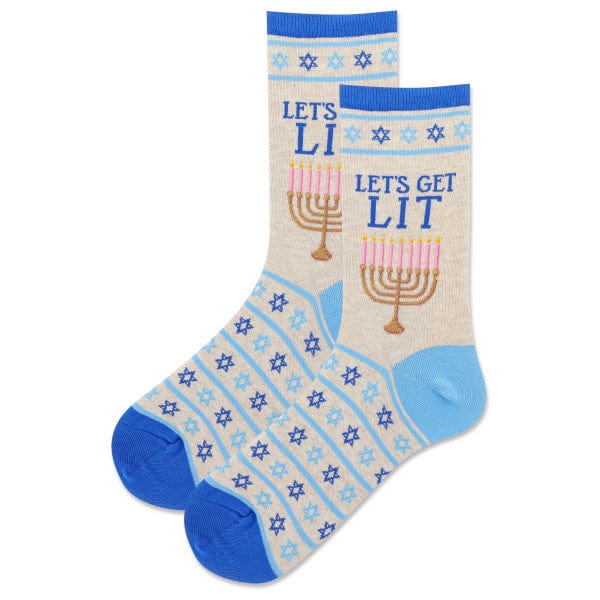 Women's Let's Get Lit Menorah Socks - Beige、mySite、topwebapps