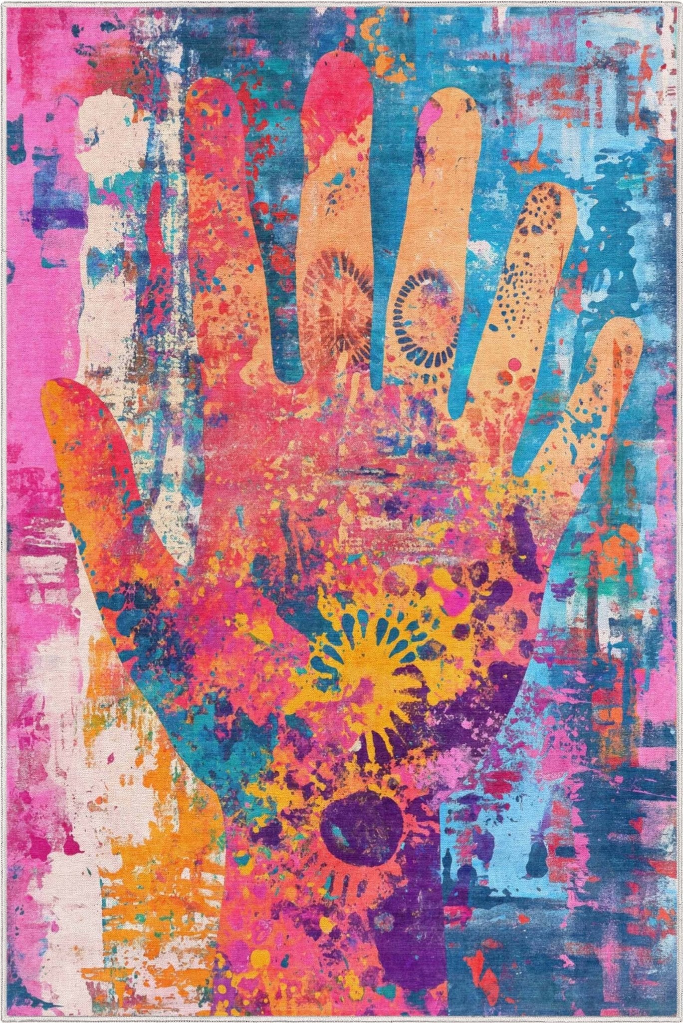 Apollo Aurora Bloom – Hand-Print Floral Abstract Flat Woven Multicolor Rug、mySite、gigharbornorthrealestate