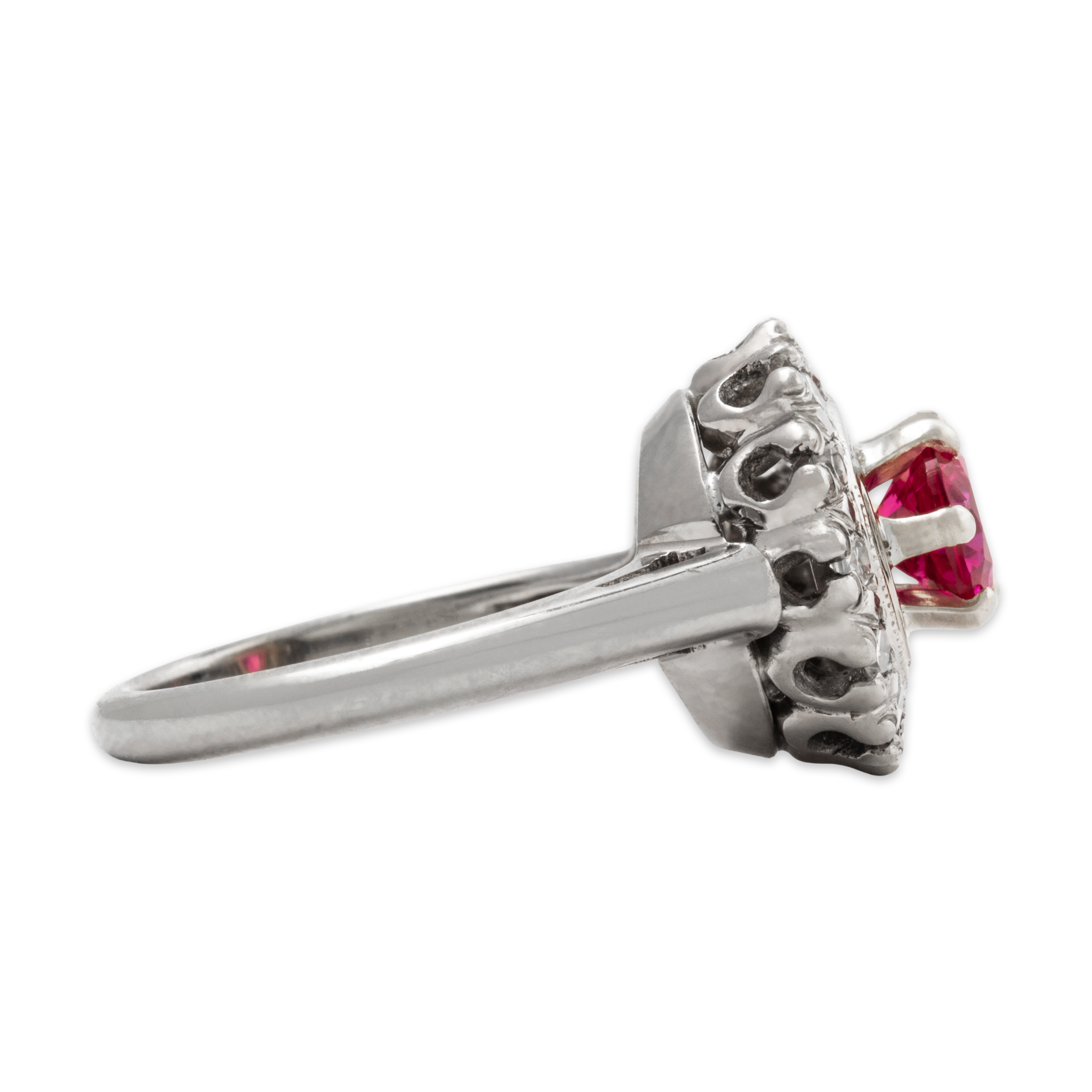 Vintage 14k White Gold Synthetic Ruby .252cttw Diamond Halo Ring 3.00、mySite、hinf8tx79