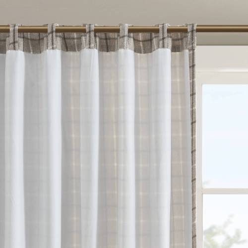 Plaid Rod Pocket and Back Tab Curtain Panel with Fleece Lining Brown 50x84"、、eastwooduniform