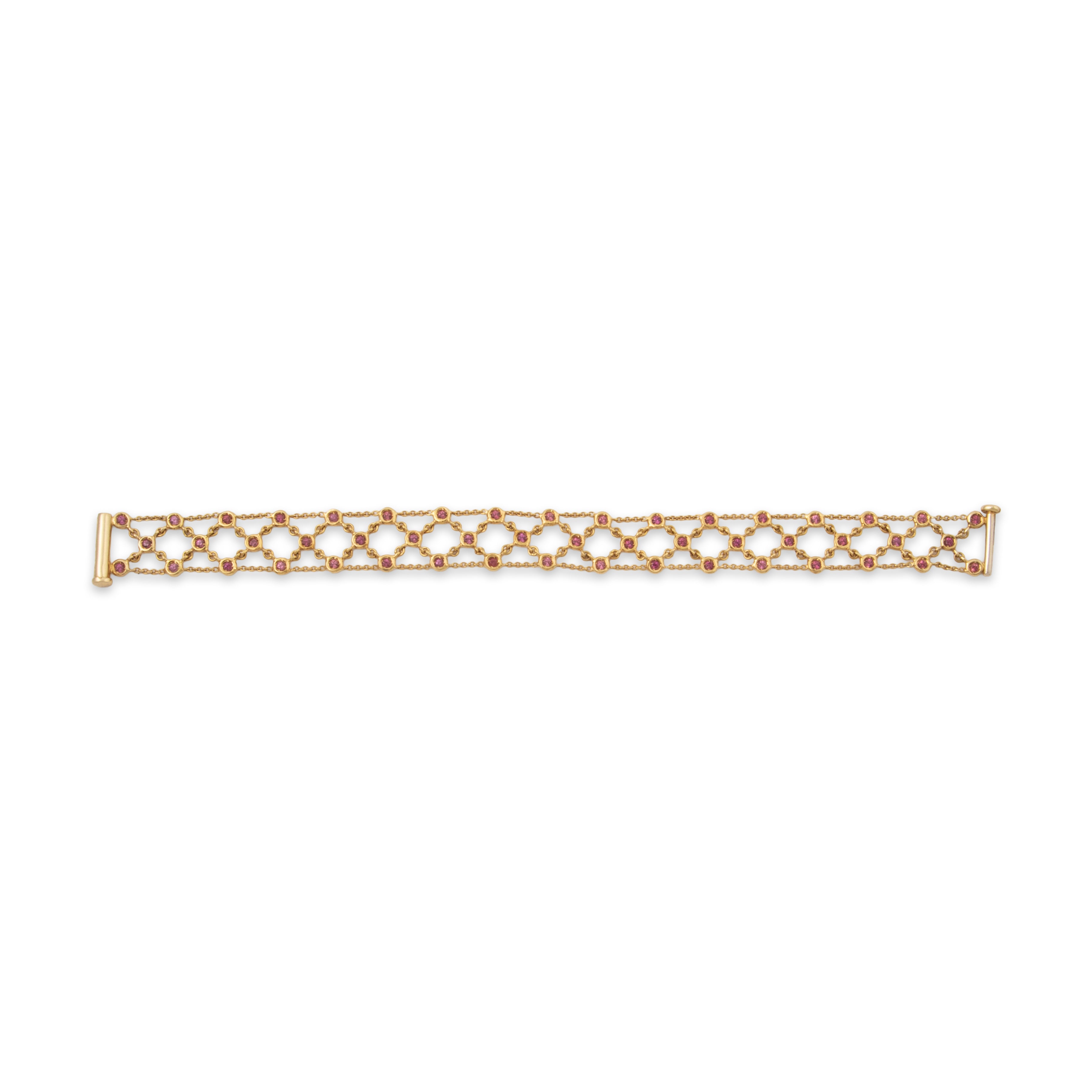 Vintage Italian 14k Yellow Gold 2cttw Pink Garnet Intricate Lattice Bracelet 7、mySite、hinf8tx79