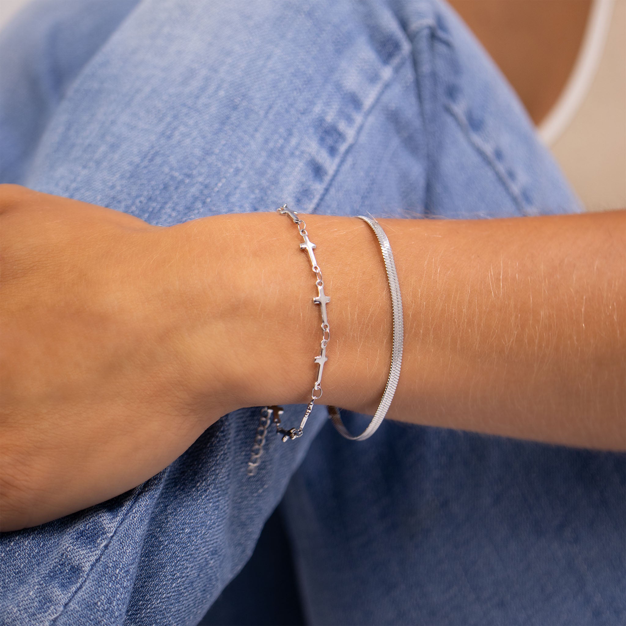 18K Gold PVD Stainless Steel Cross Chain Bracelet / BRJ1062、mySite、dreamappss