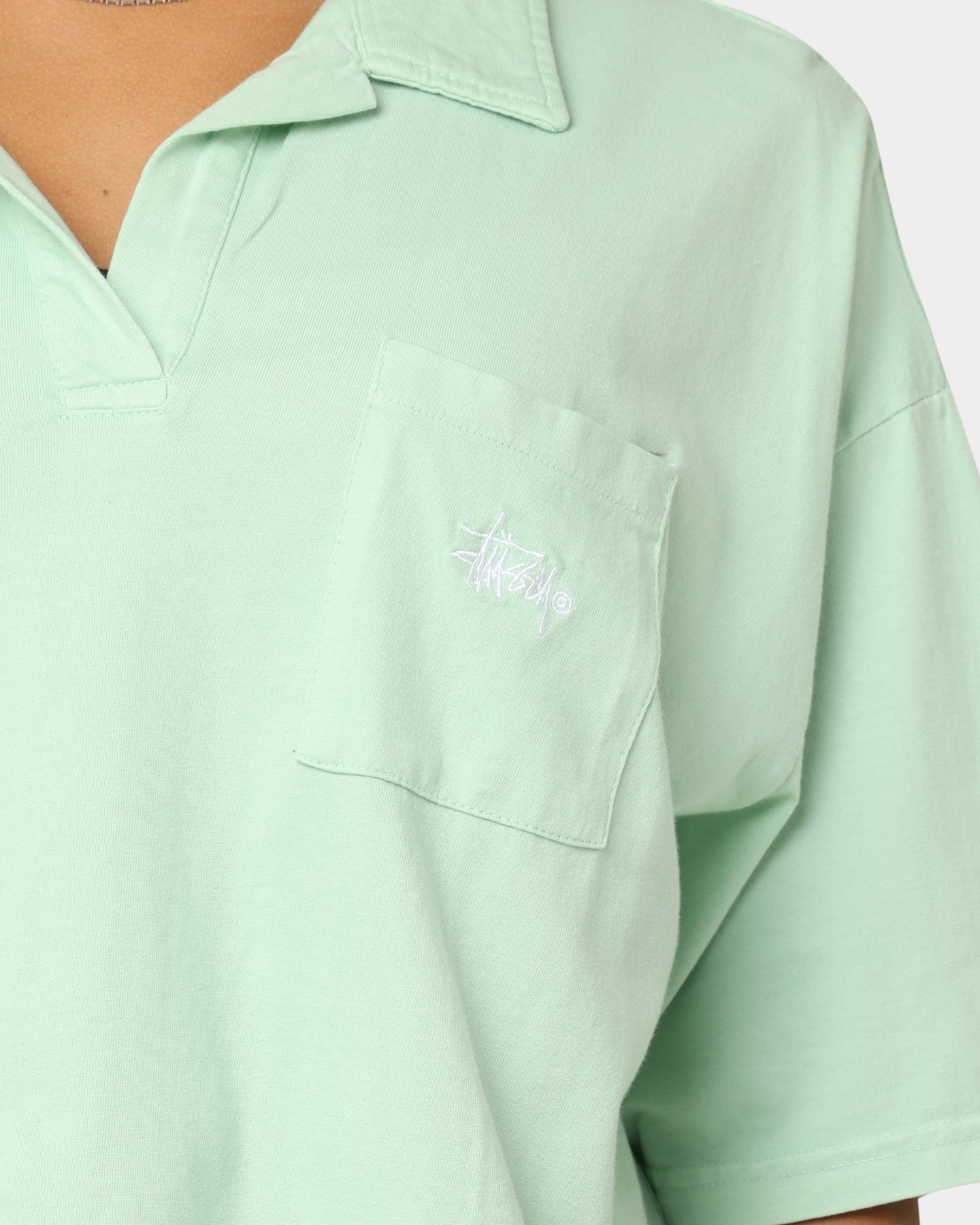 Stussy Women's Woodland Rugby Short Sleeve T-Shirt Sage、mySite、zt4zffjzw