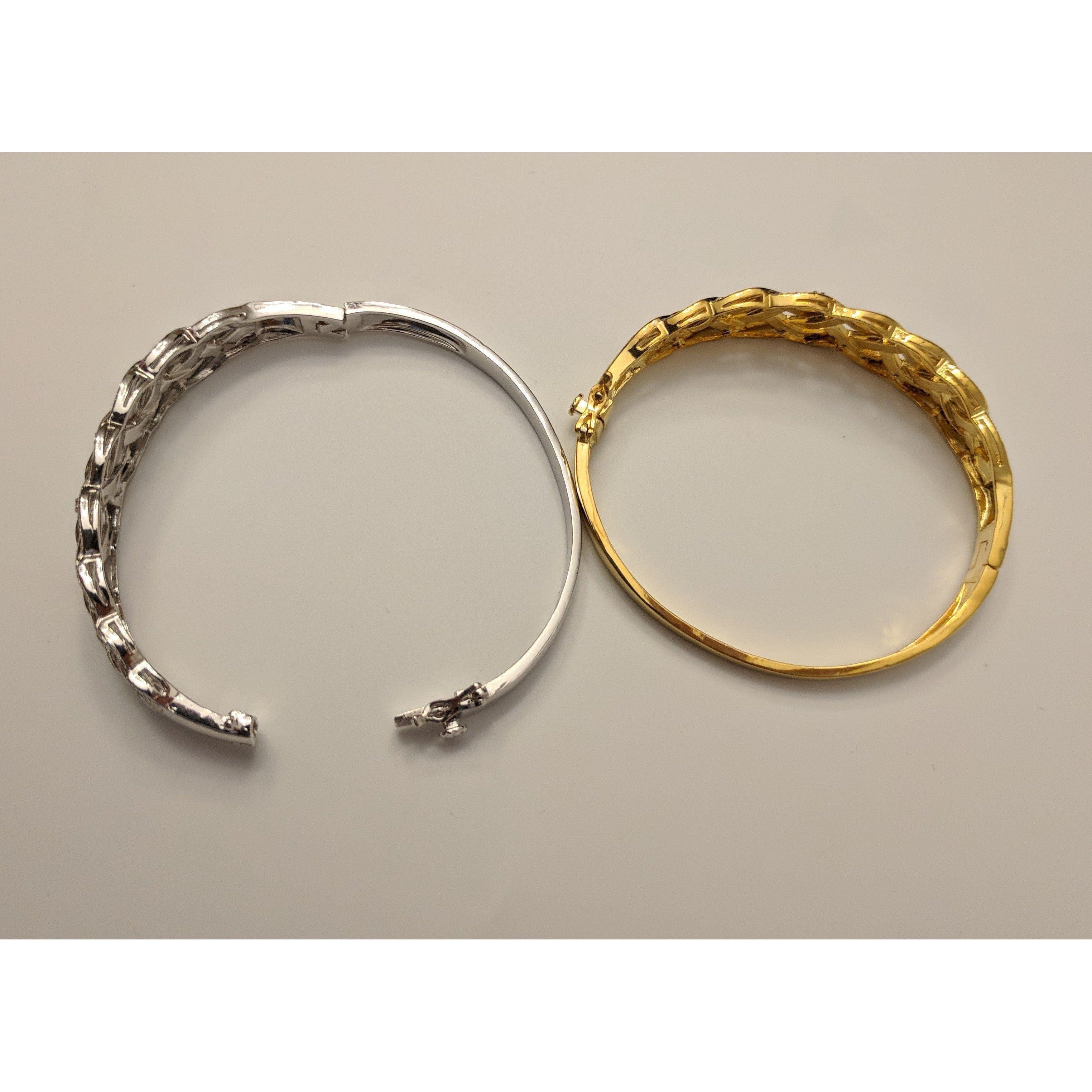 Natural Diamond Basket Weave Gold Plated Bangle Bracelet with REAL Diamonds! Very Affordable!、mySite、g9winljtr