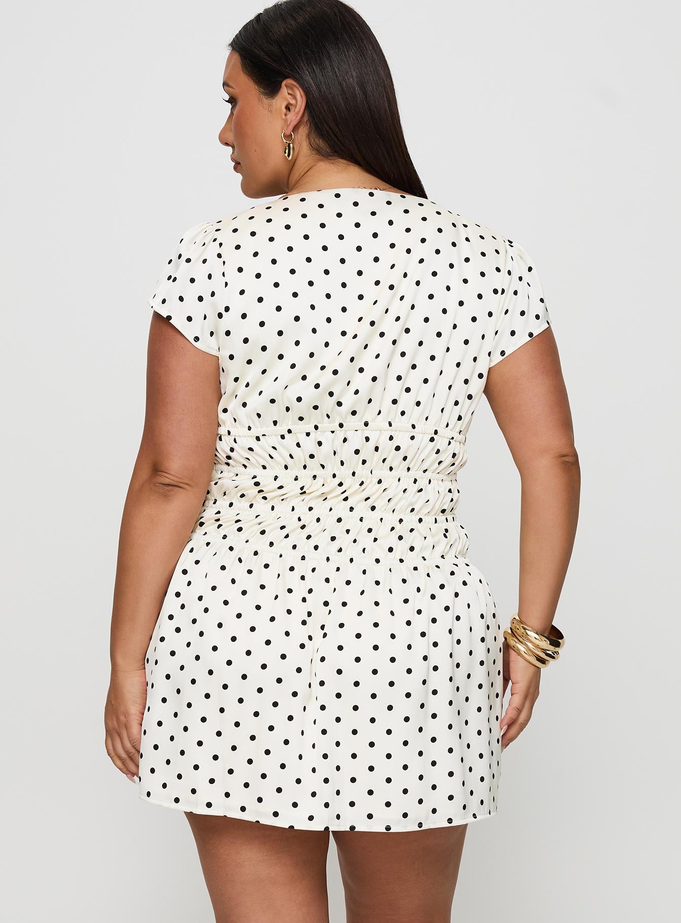 Evangelie Ruched Mini Dress White Polka Curve、mySite、solidvoid