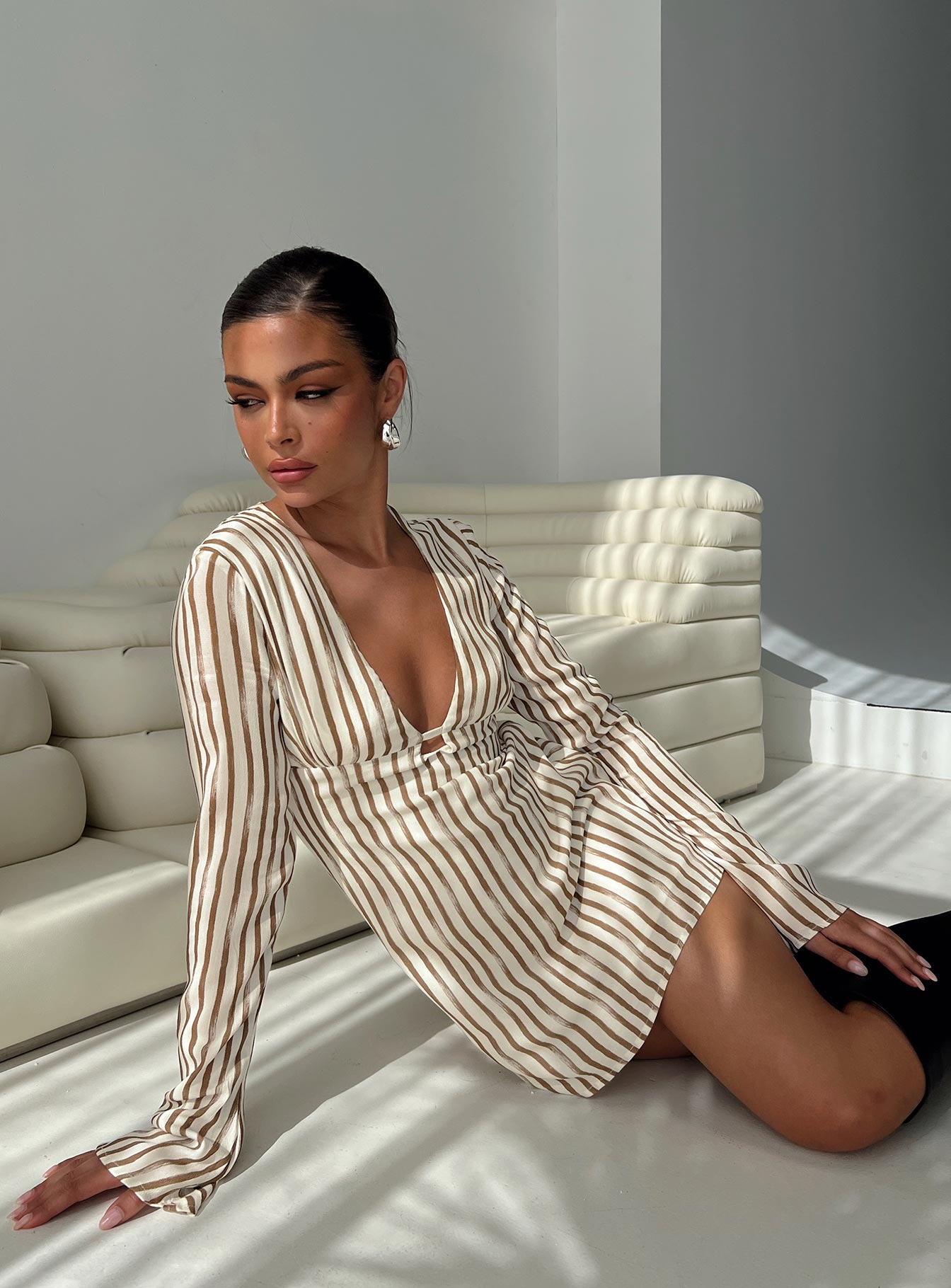 The Good Life Mini Dress Brown / White Stripe、mySite、solidvoid