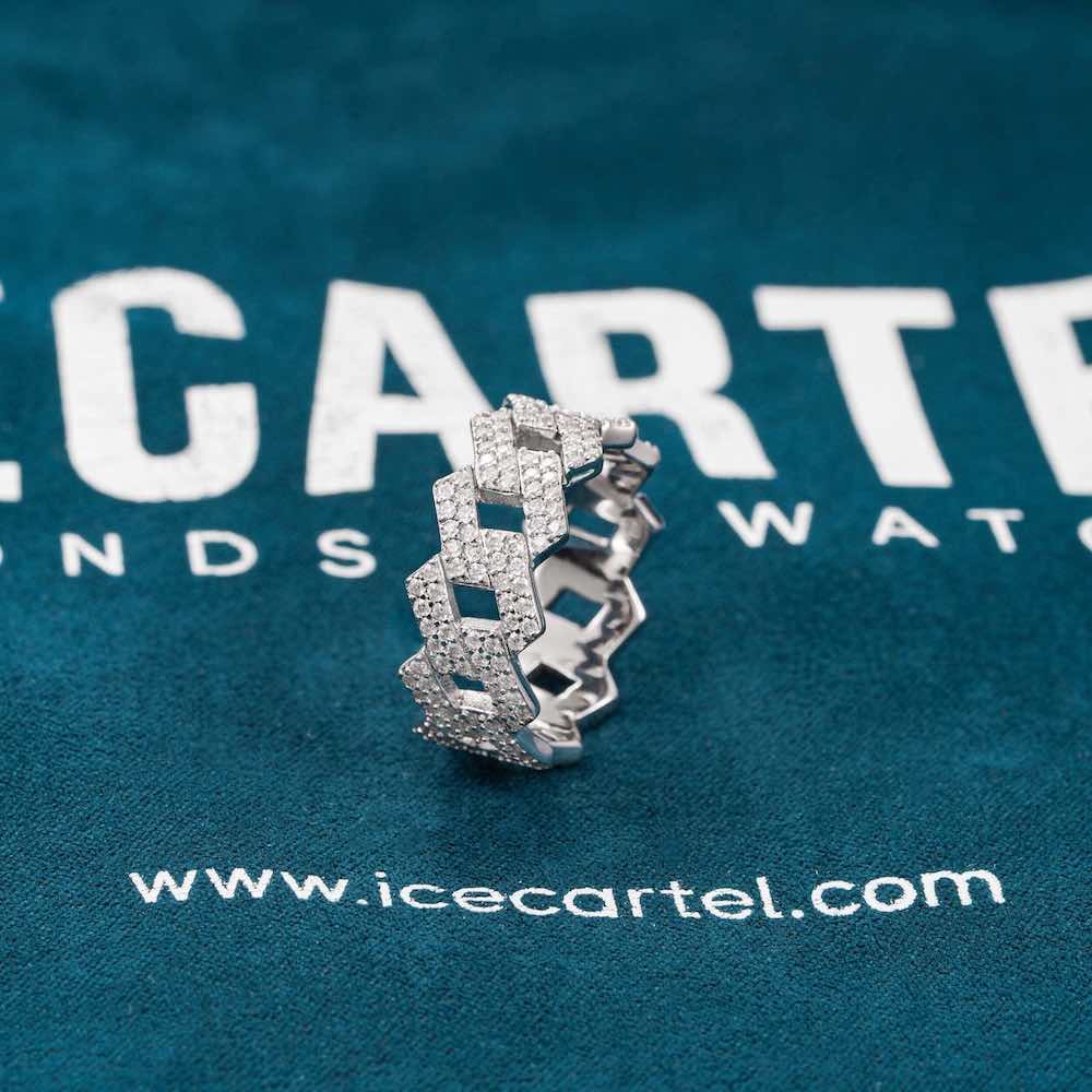 Moissanite 2-Row Cuban Link Ring 14K Gold、mySite、hinf8tx79