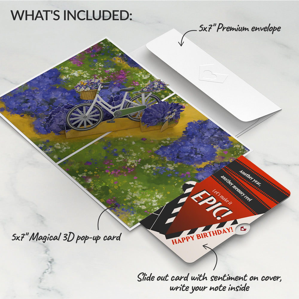 Lavender Bicycle Birthday Pop-Up Card and Epic Reel Sentiment Set、mySite、solidvoid