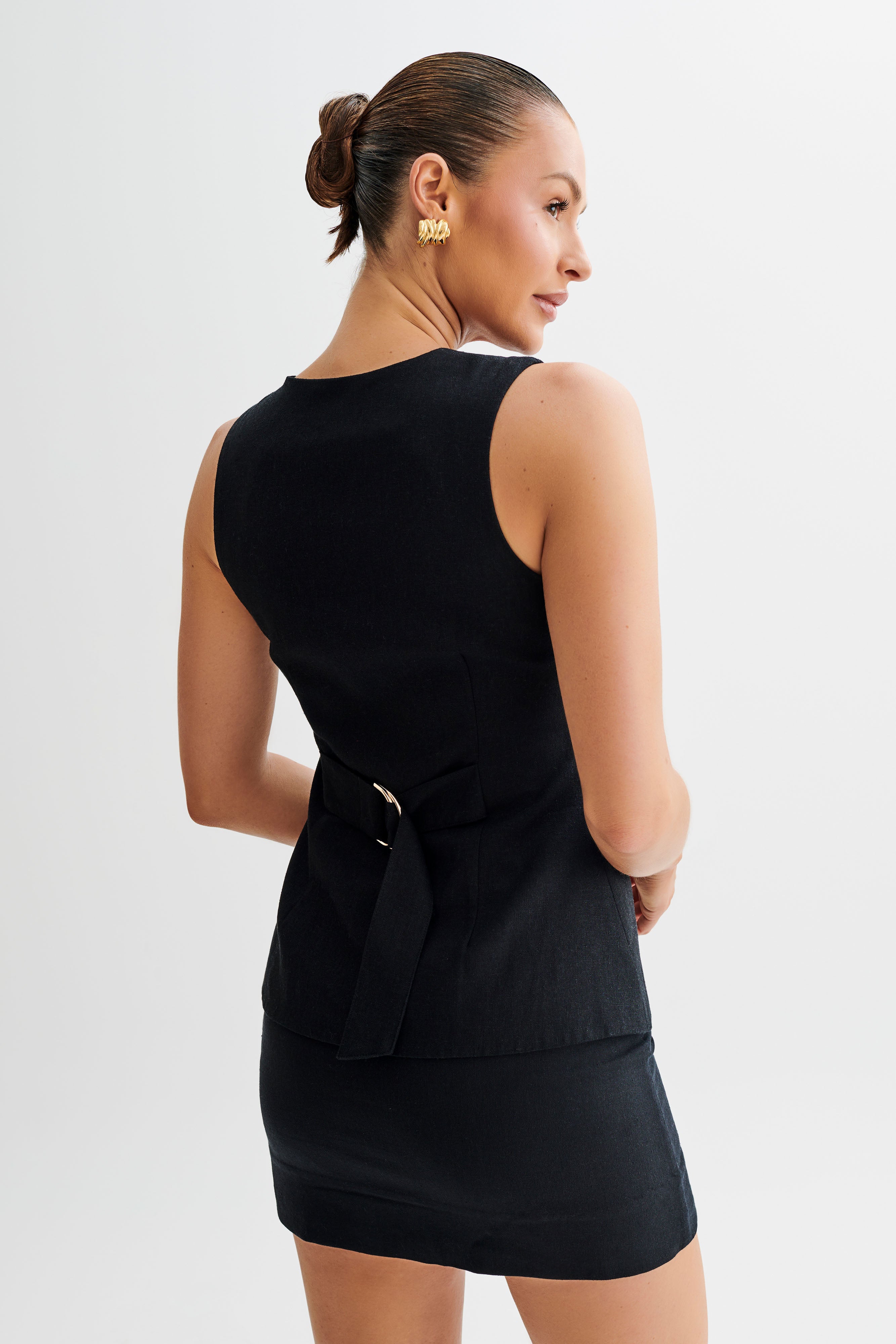 Marquette Linen Mini Skirt - Black、mySite、solidvoid