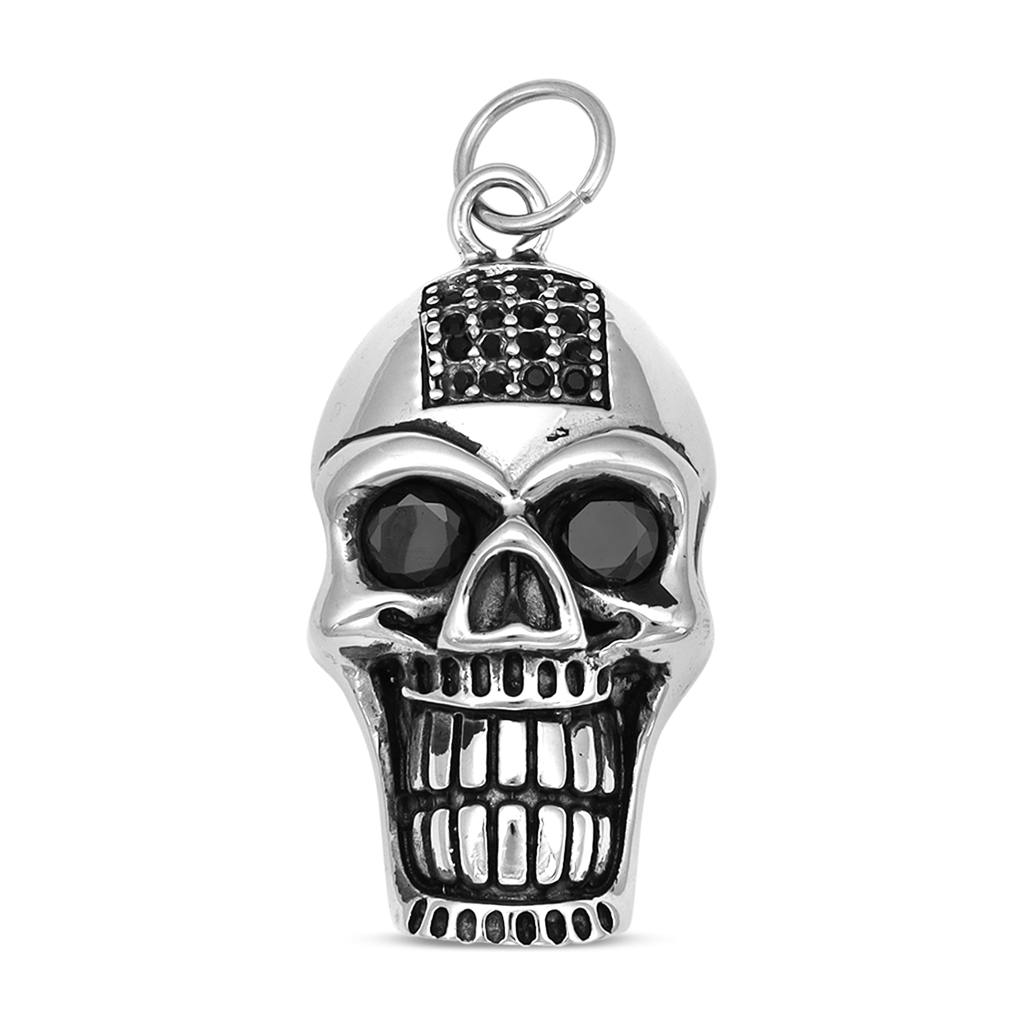 Stainless Steel Grinning Skull With Black CZ Stones Pendant / PDL2039、mySite、dreamappss