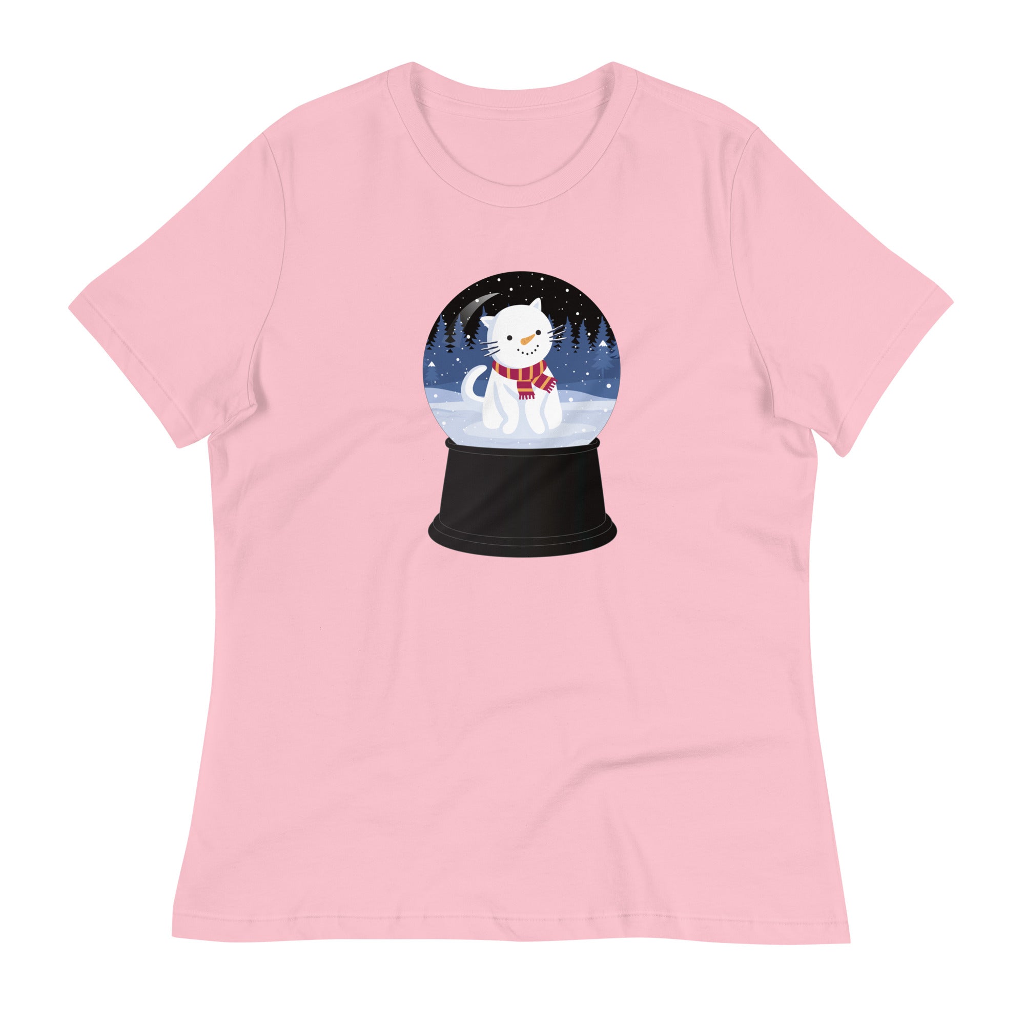 Snowman Kitty Snow Globe Women's Relaxed T-Shirt、mySite、camillekostekn