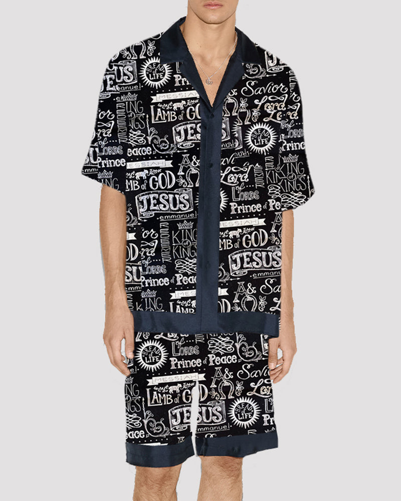 Men Bible Jesus Pattern Satin Pajama Set、mySite、bengalsvssteelers