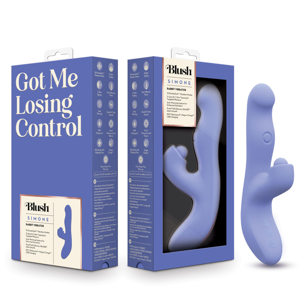 Blush Collection | Simone 8.5 Inch Clitoral G-Spot Dual Stimulation Silicone Rabbit Vibrator With Auto Warming - In Blue、mySite、bottomscart