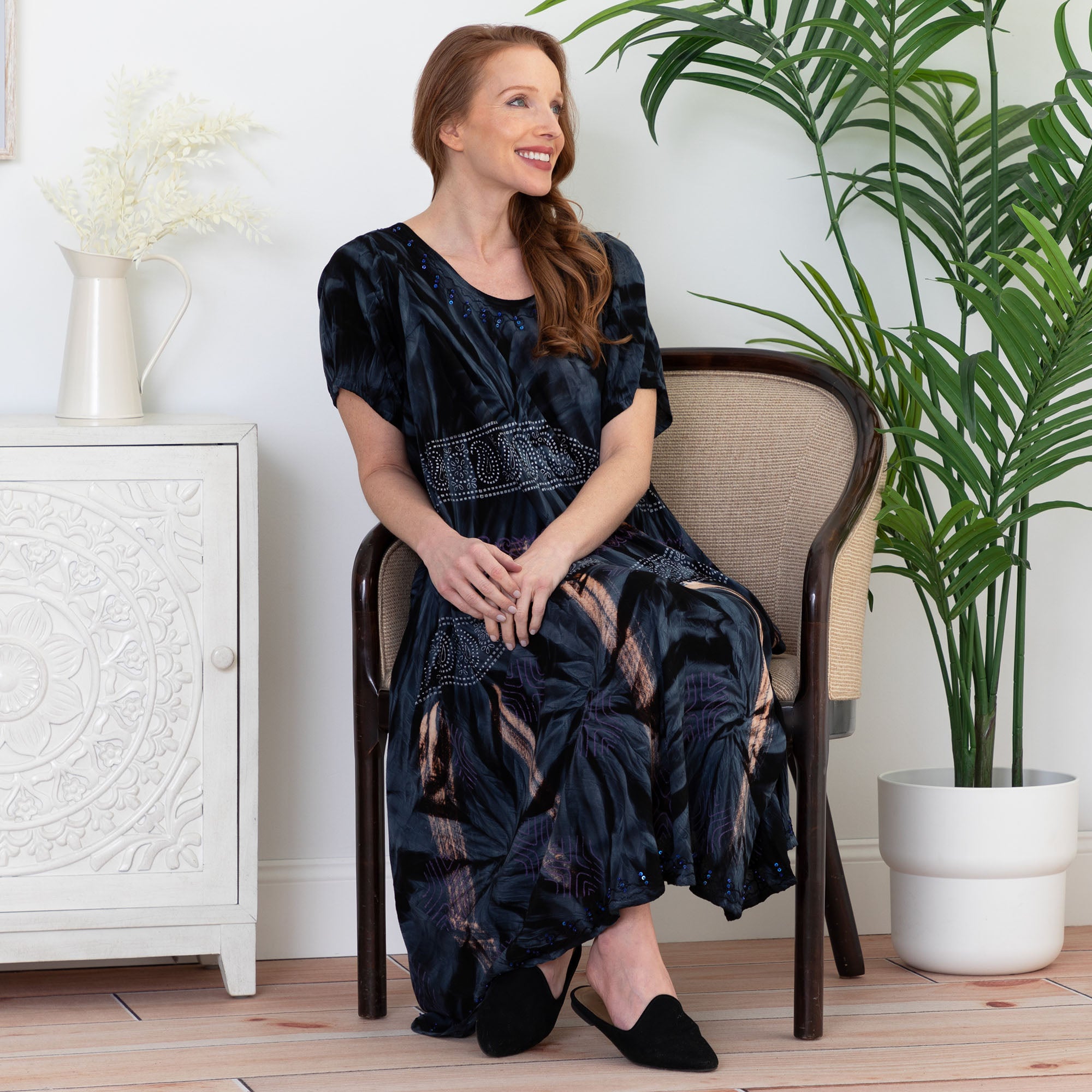 Black Tie-Dye & Paisley Short Sleeve Dress、mySite、camillekostekn