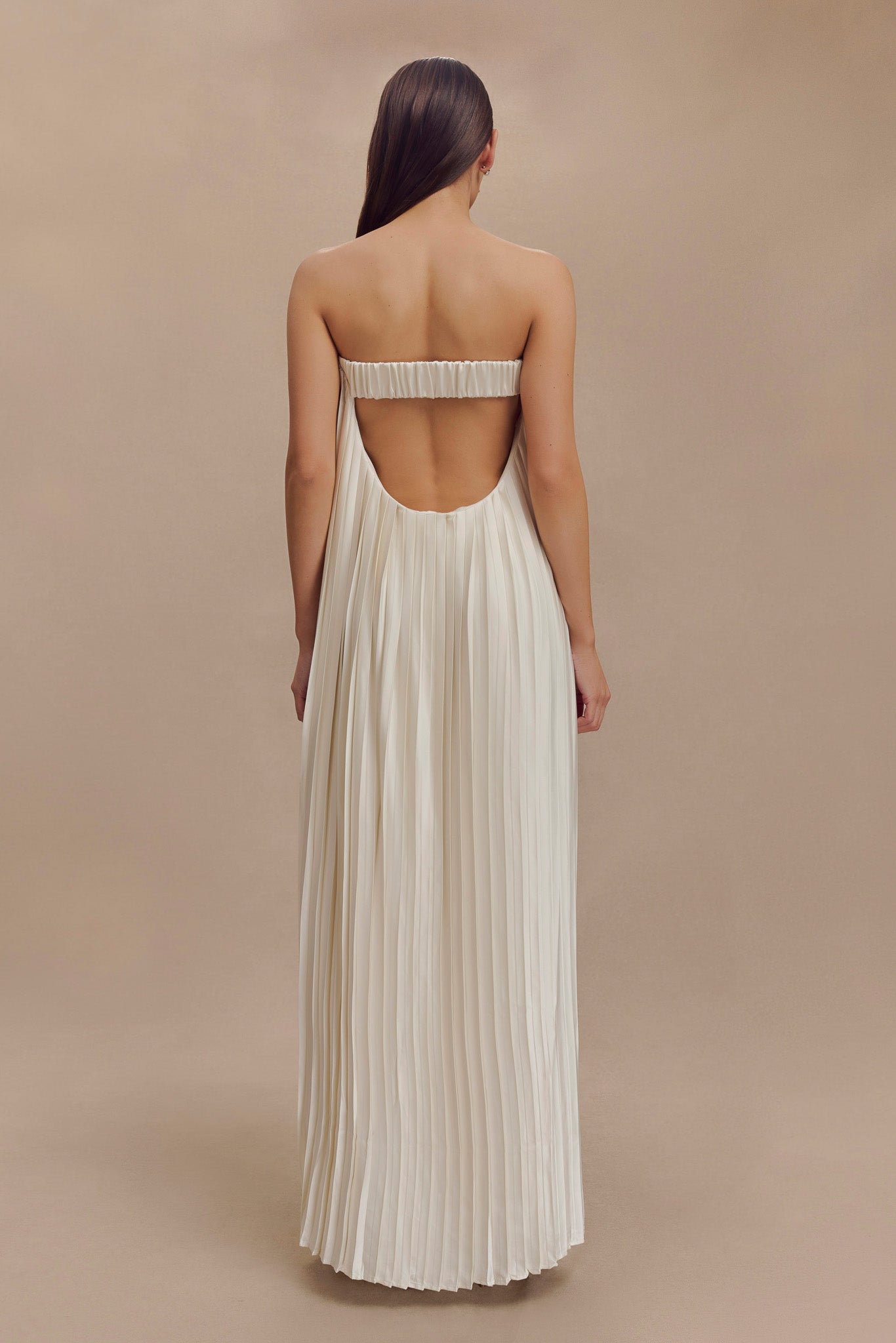 Myrah Plisse Strapless Maxi Dress - Ivory、mySite、solidvoid